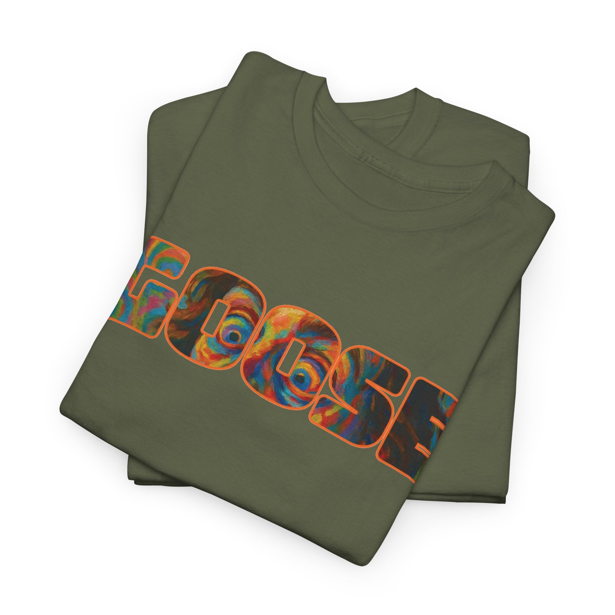 Goose Graphic Tee — Retro Camo Lettering Shirt