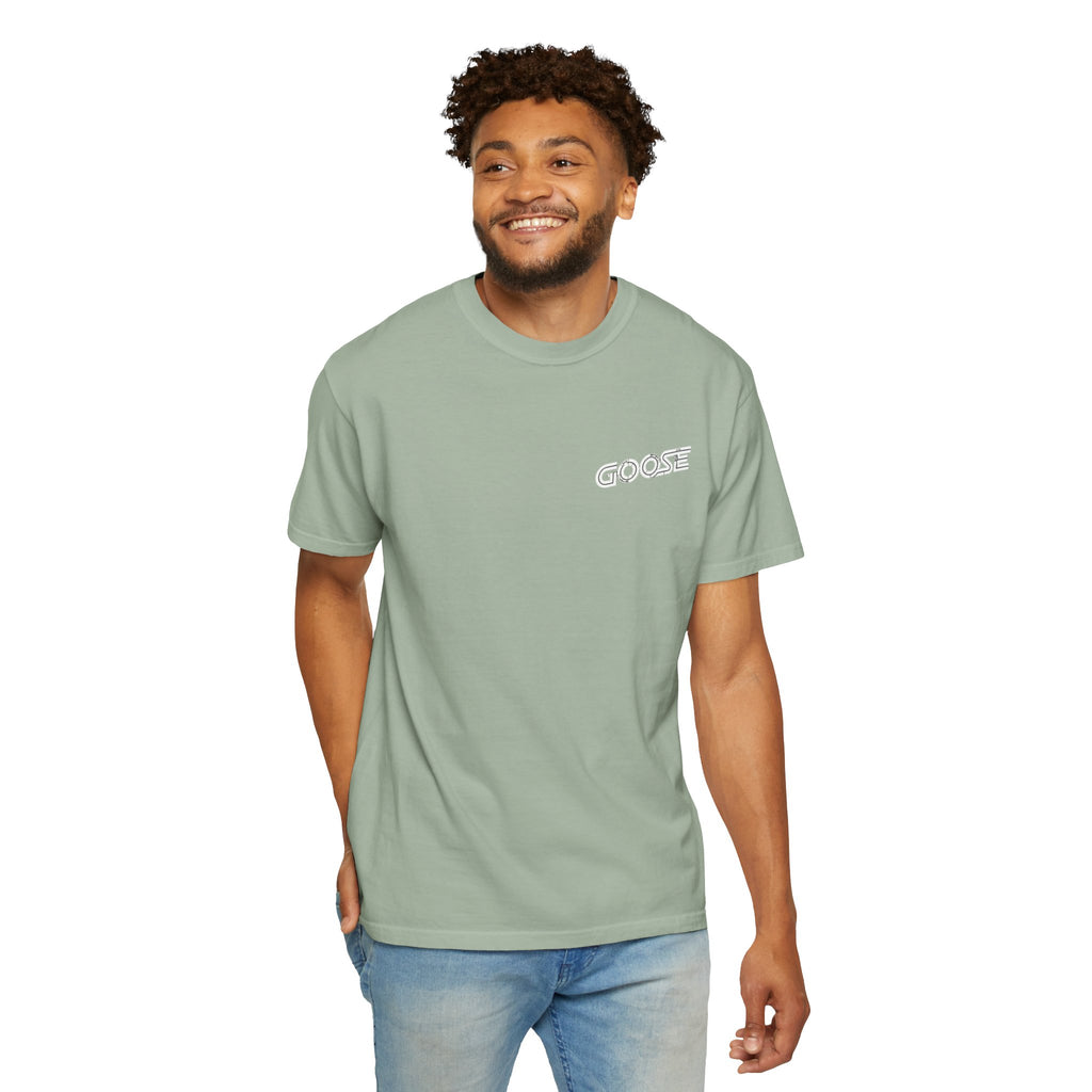 Big Modern Robot Graphic T-Shirt — "GOOSE" Chest Text, Retro Sci‑Fi Back Print