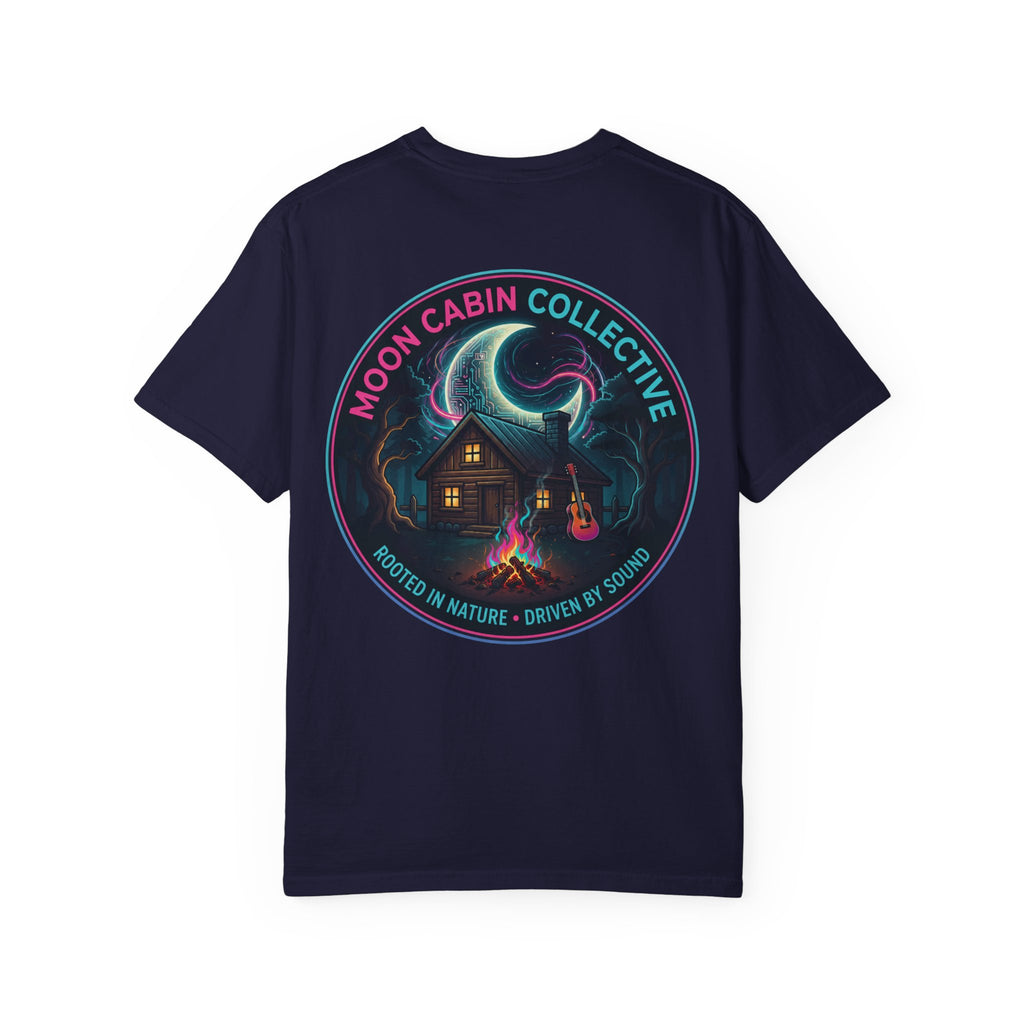 Moonlit Cabin Campfire crest T-shirt | Cabin Forest Nightscape