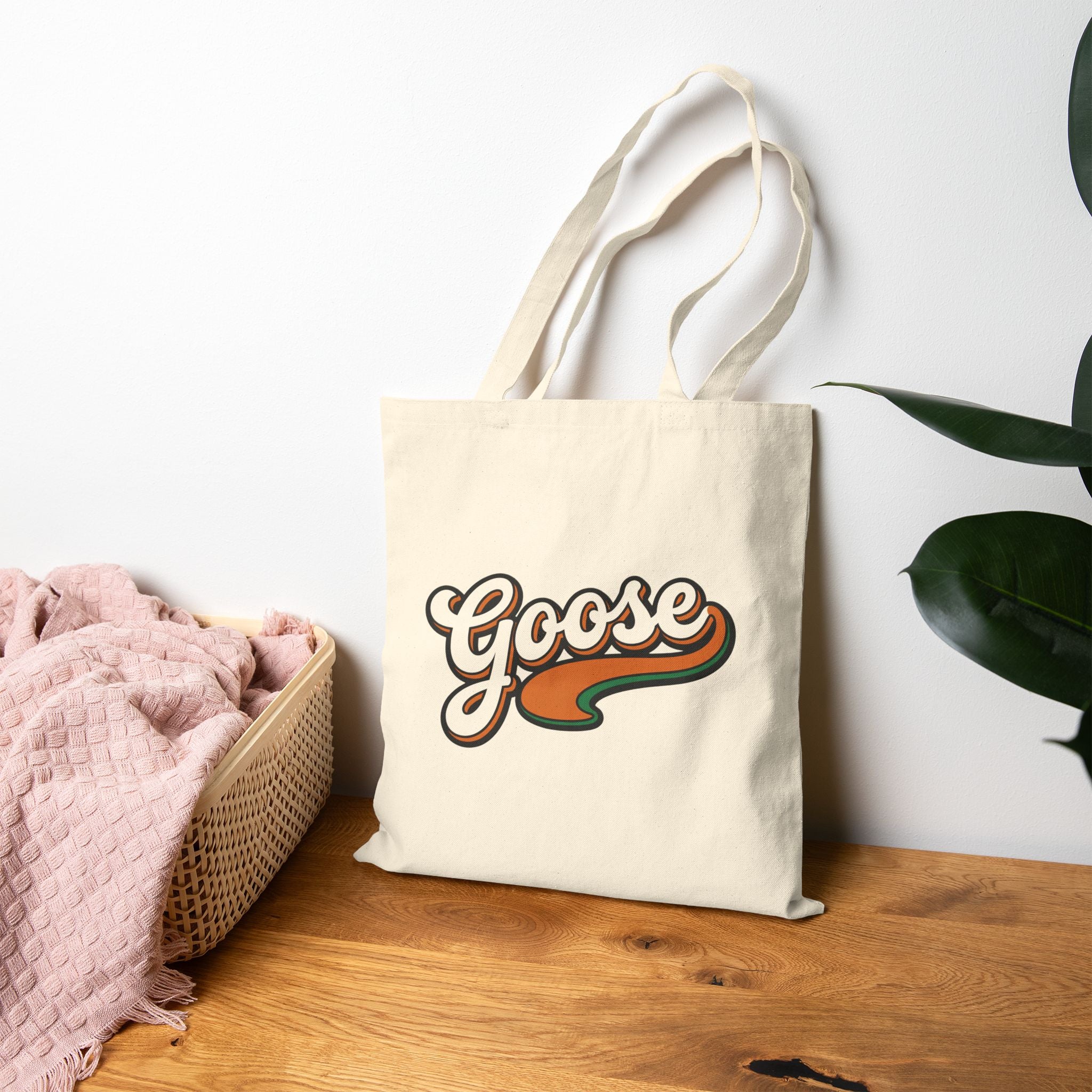 Tote Bag - Retro "Goose" Script Canvas Tote (Vintage Orange & Brown)