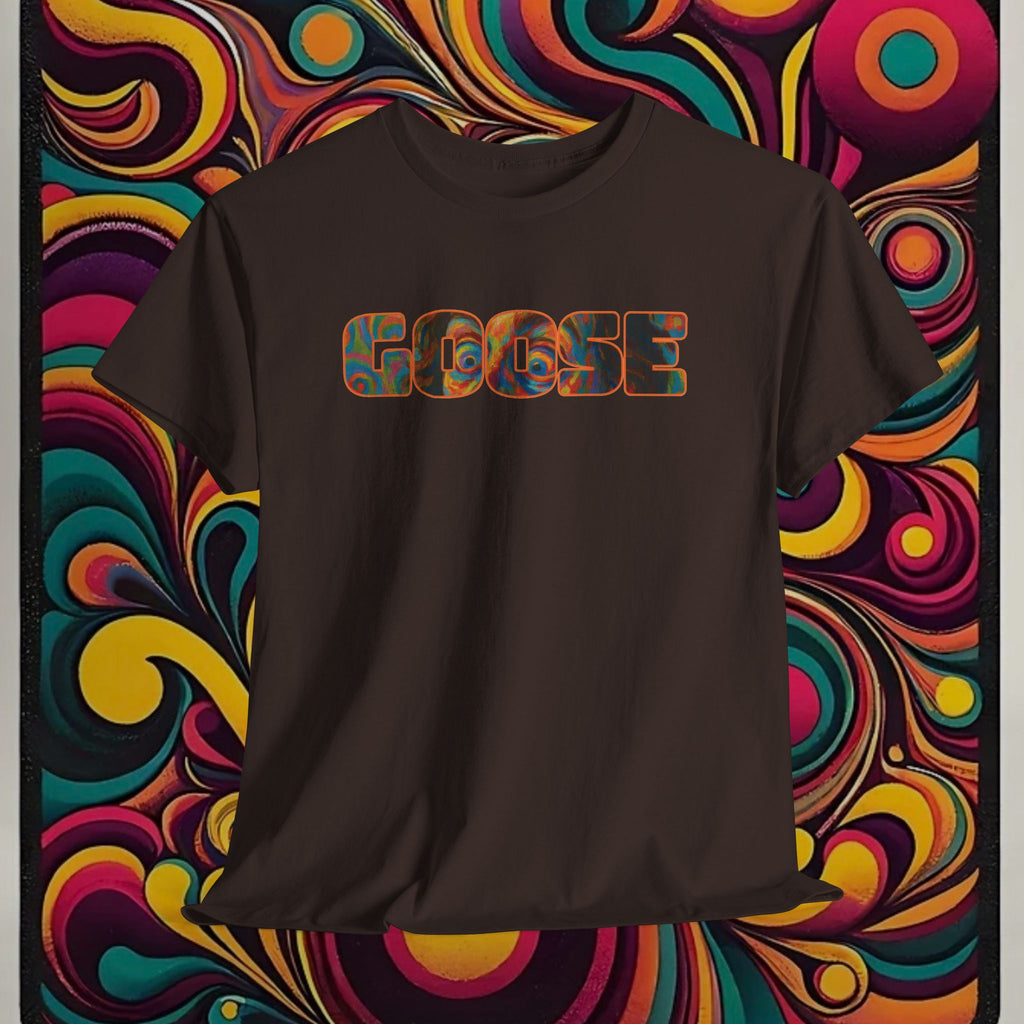 Goose Graphic Tee — Retro Camo Lettering Shirt