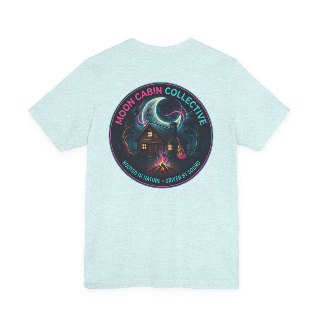 Moon Cabin Collective T-Shirt — Moonlit Cabin Graphic Tee ("Rooted in Nature • Driven by Sound")