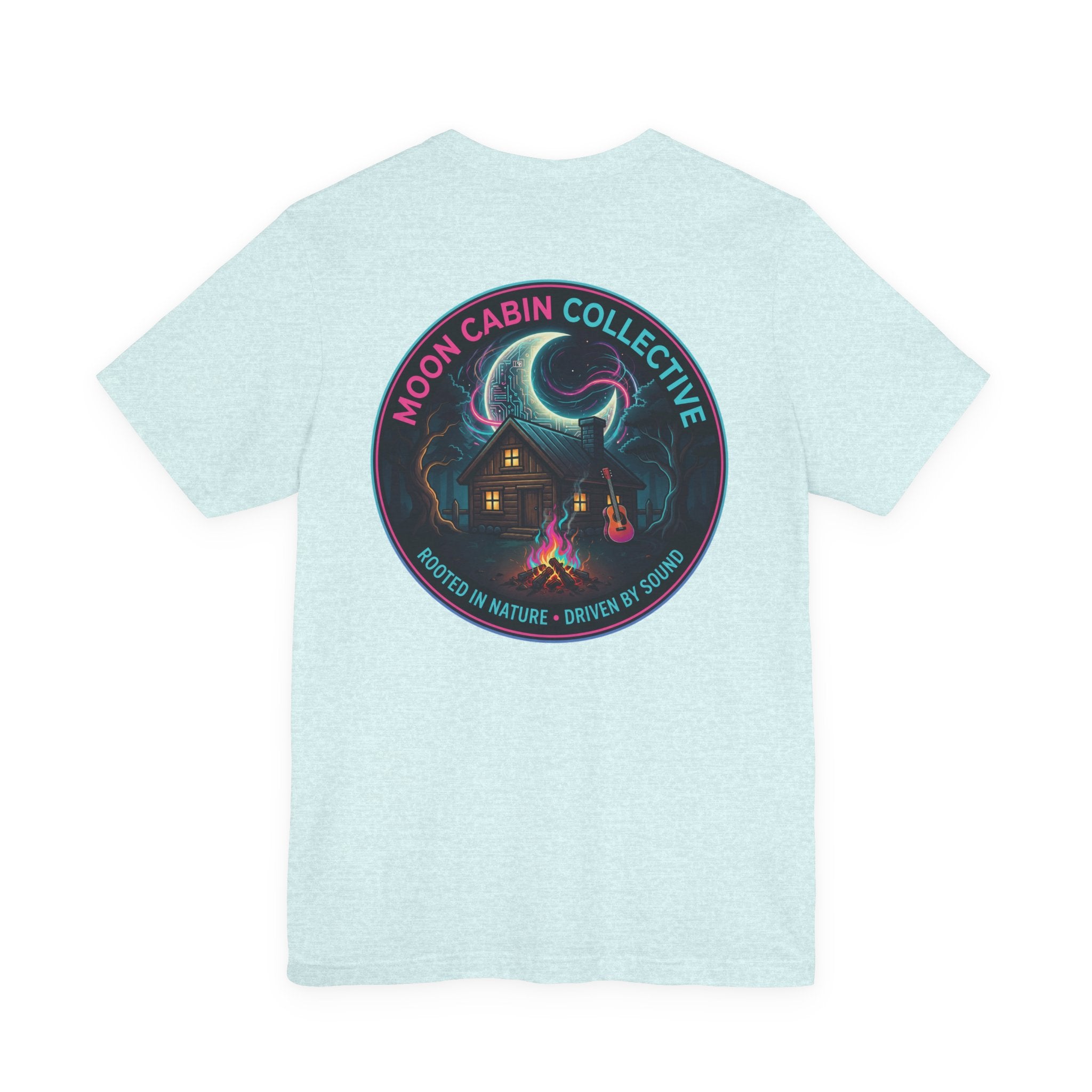 Moon Cabin Collective T-Shirt — Moonlit Cabin Graphic Tee ("Rooted in Nature • Driven by Sound")