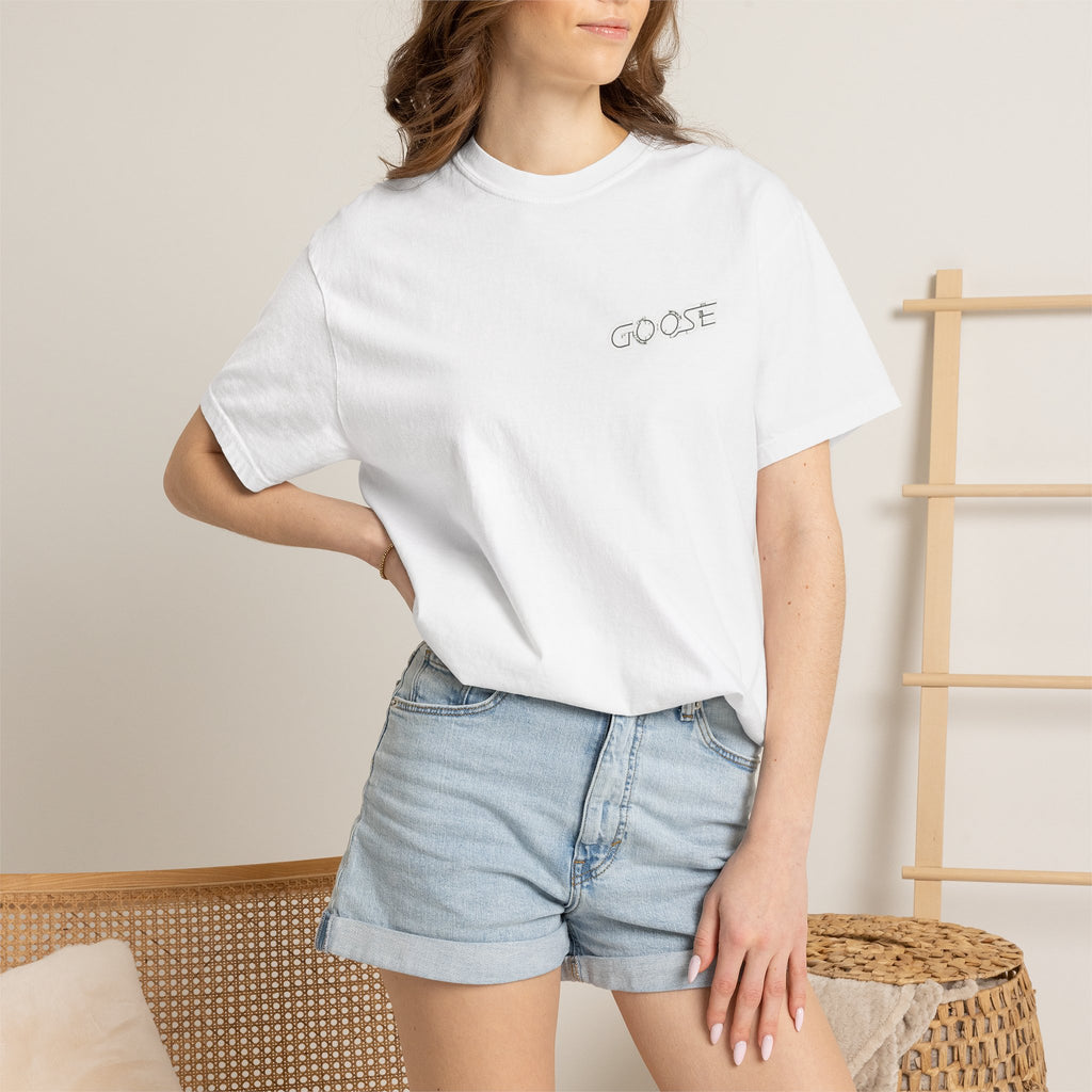 Big Modern Robot Graphic T-Shirt — "GOOSE" Chest Text, Retro Sci‑Fi Back Print