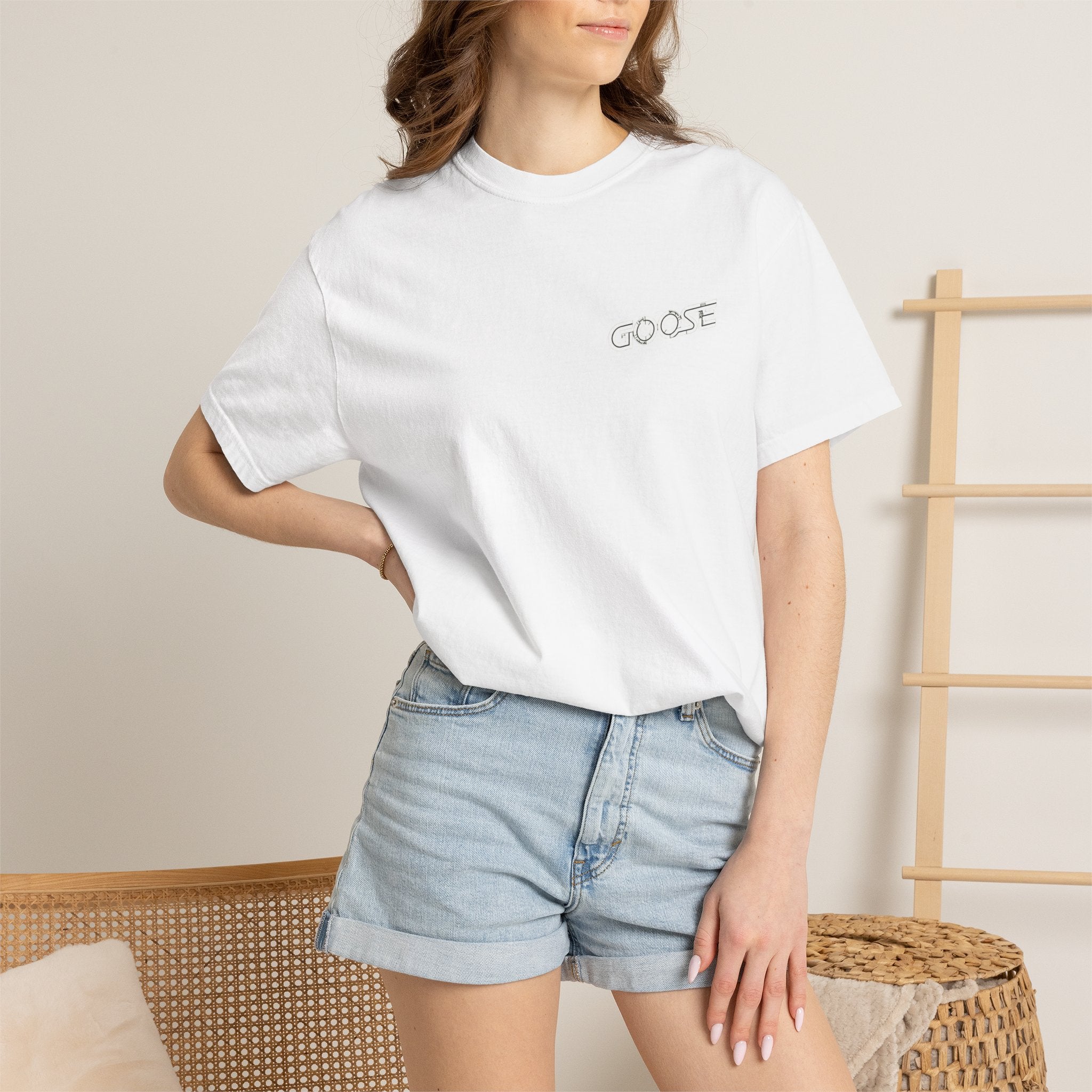 Big Modern Robot Graphic T-Shirt — "GOOSE" Chest Text, Retro Sci‑Fi Back Print