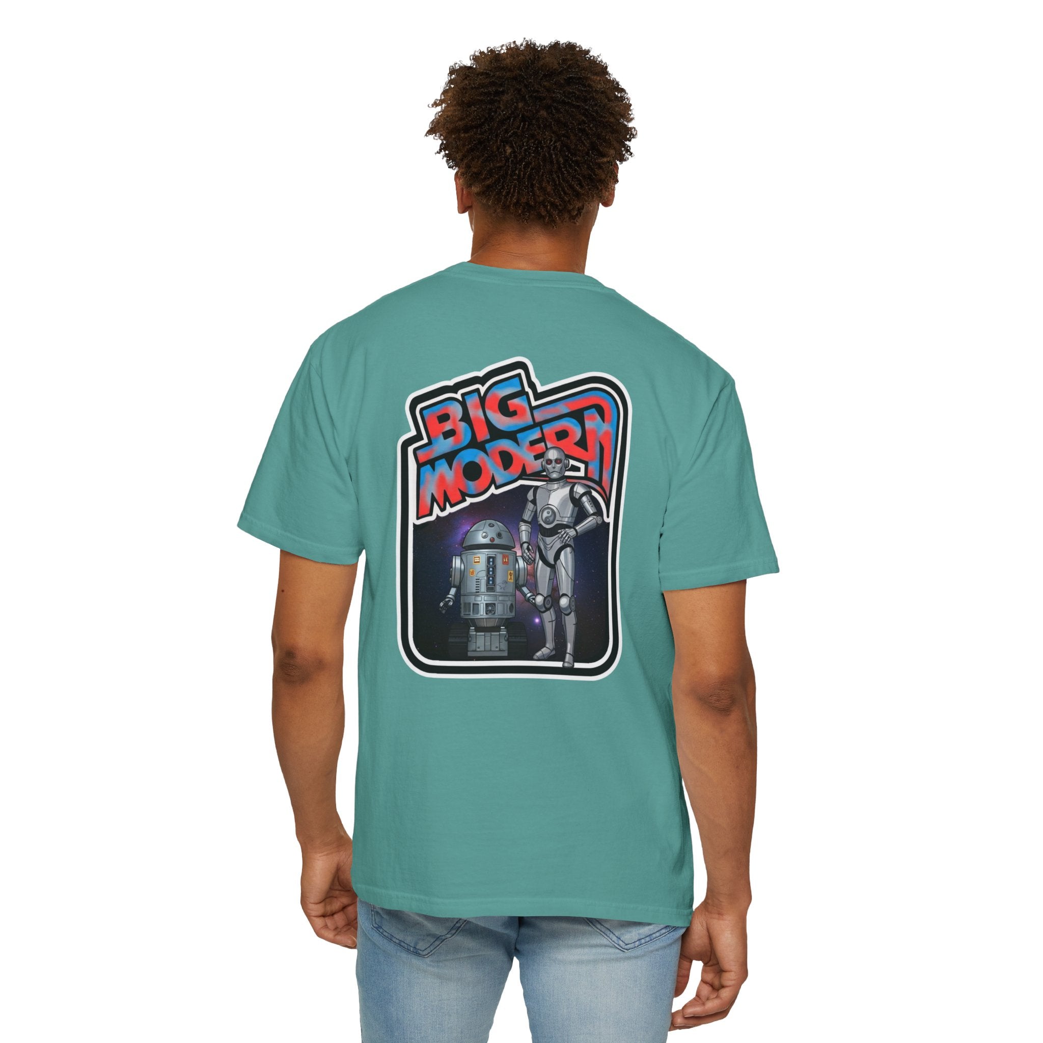 Big Modern Robot Graphic T-Shirt — "GOOSE" Chest Text, Retro Sci‑Fi Back Print