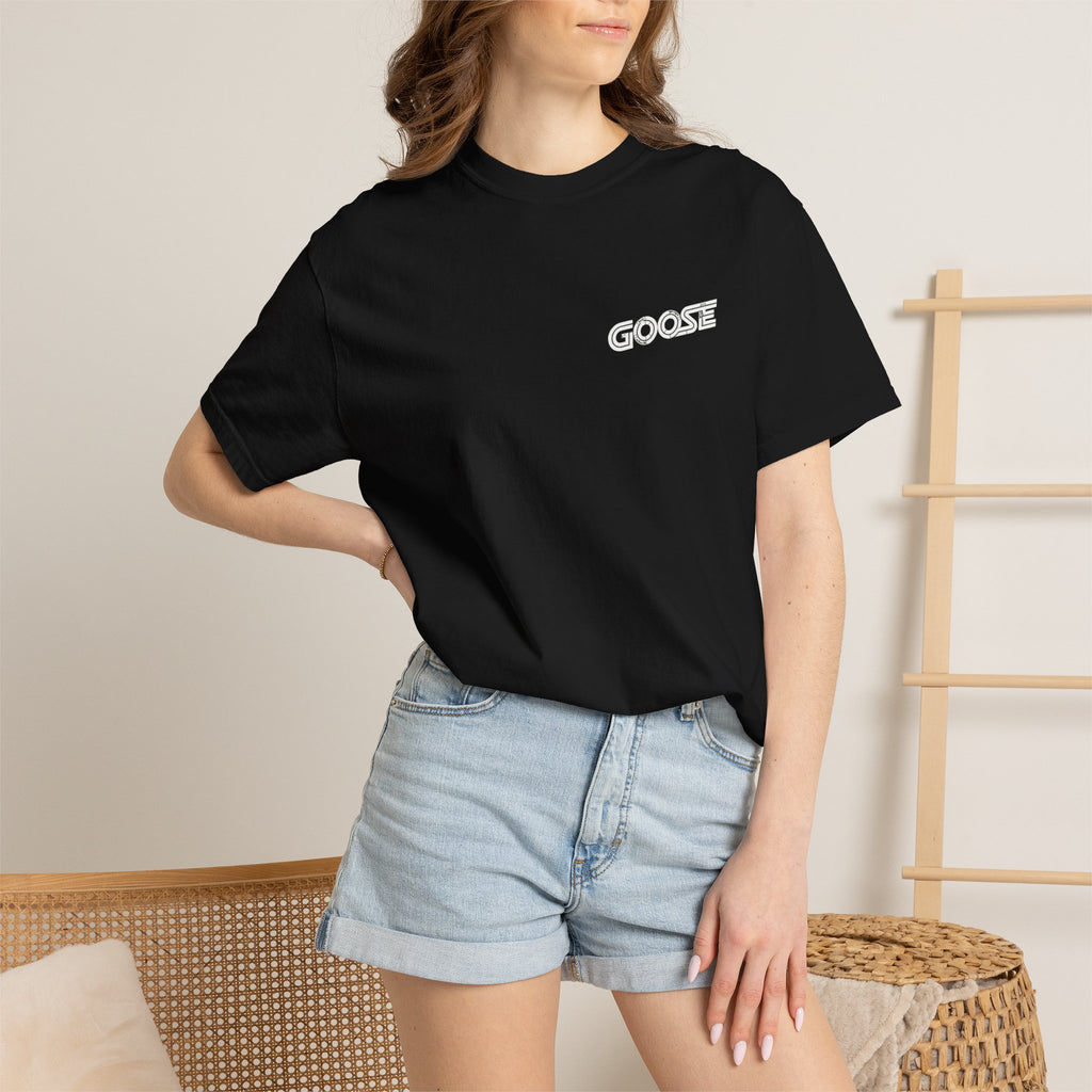 Big Modern Robot Graphic T-Shirt — "GOOSE" Chest Text, Retro Sci‑Fi Back Print