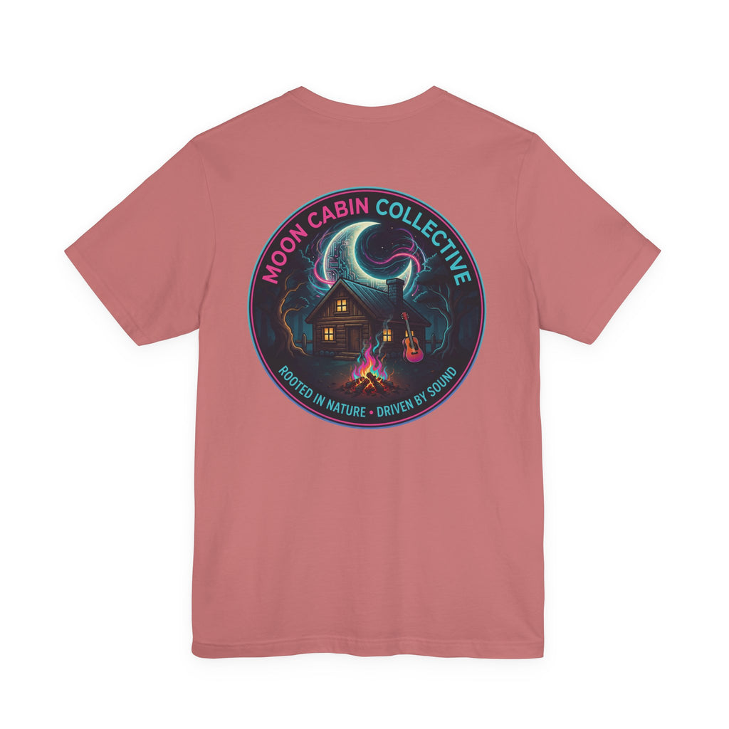 Moon Cabin Collective T-Shirt — Moonlit Cabin Graphic Tee ("Rooted in Nature • Driven by Sound")