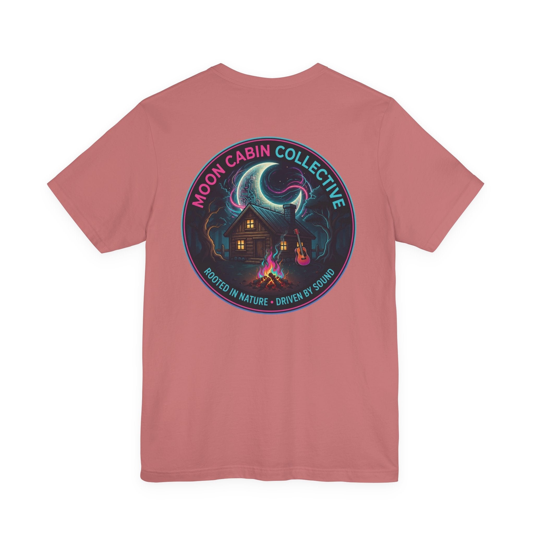 Moon Cabin Collective T-Shirt — Moonlit Cabin Graphic Tee ("Rooted in Nature • Driven by Sound")