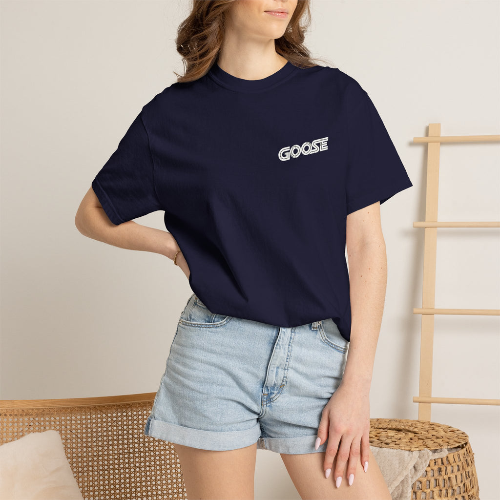 Big Modern Robot Graphic T-Shirt — "GOOSE" Chest Text, Retro Sci‑Fi Back Print
