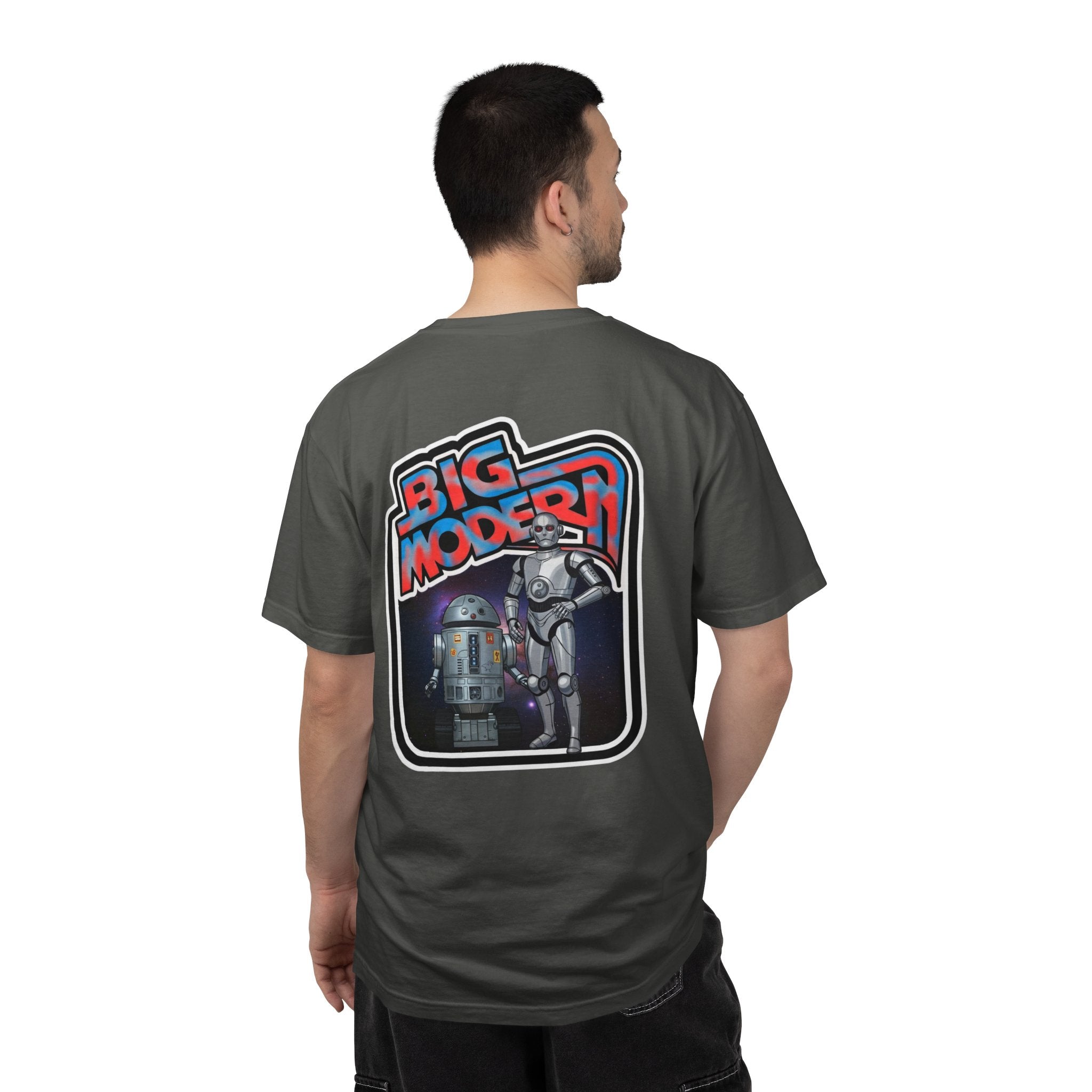 Big Modern Robot Graphic T-Shirt — "GOOSE" Chest Text, Retro Sci‑Fi Back Print