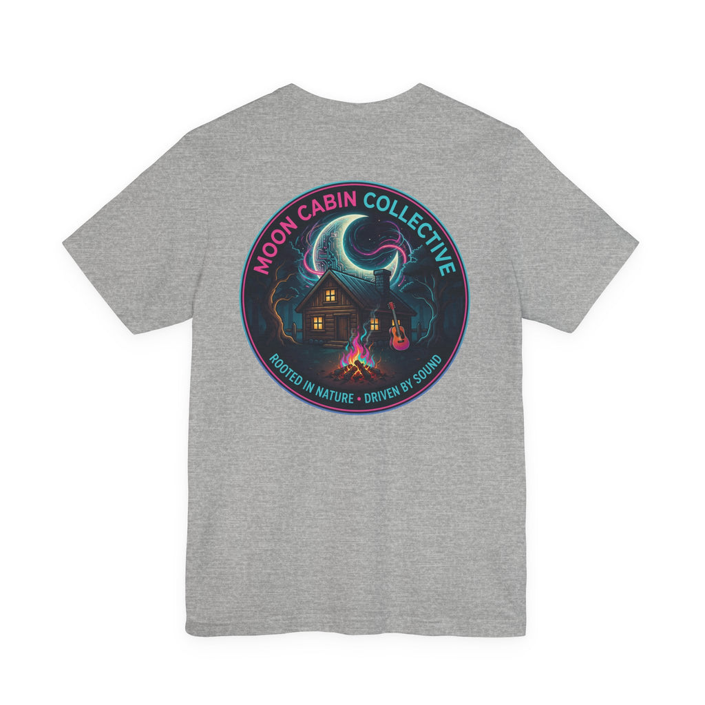 Moon Cabin Collective T-Shirt — Moonlit Cabin Graphic Tee ("Rooted in Nature • Driven by Sound")