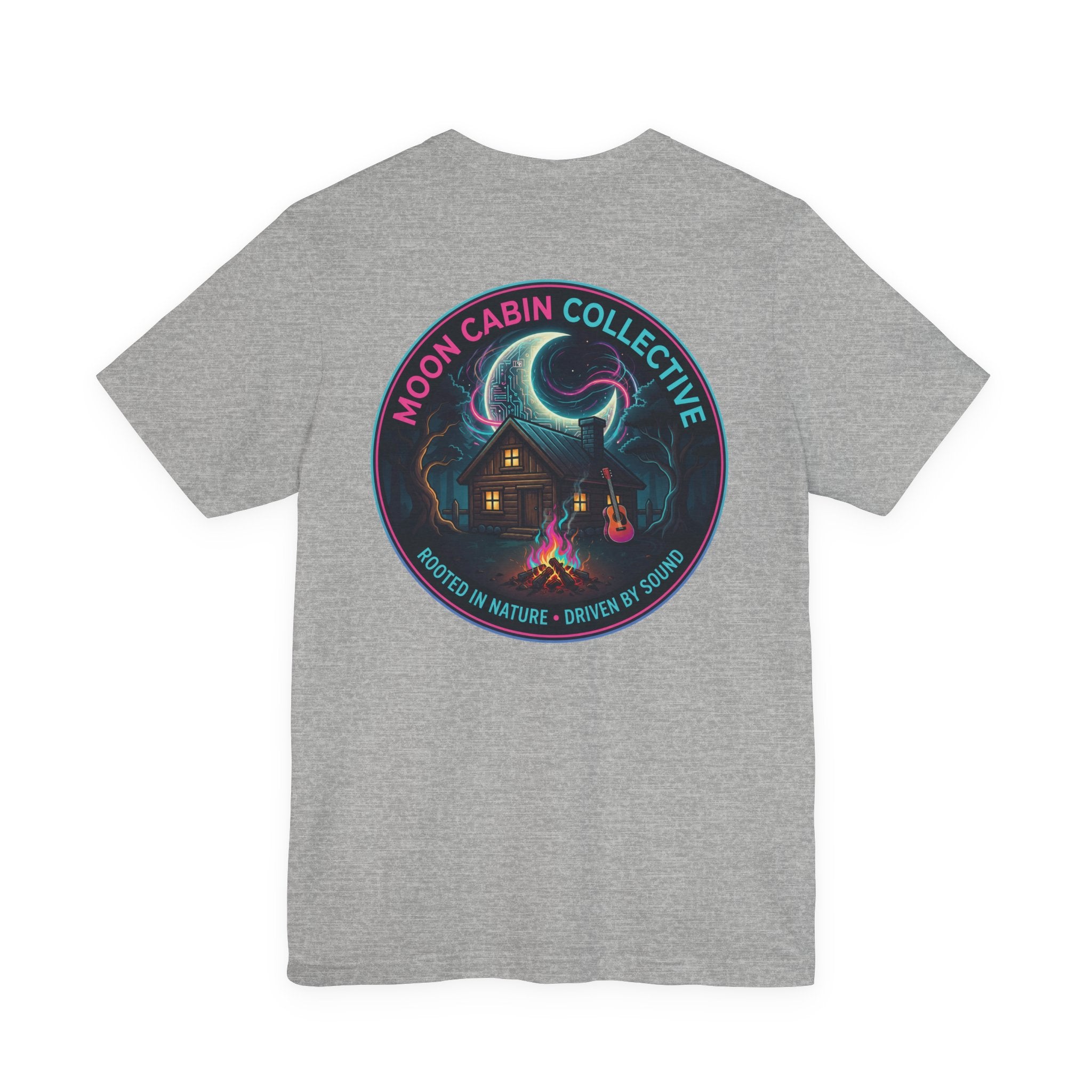Moon Cabin Collective T-Shirt — Moonlit Cabin Graphic Tee ("Rooted in Nature • Driven by Sound")
