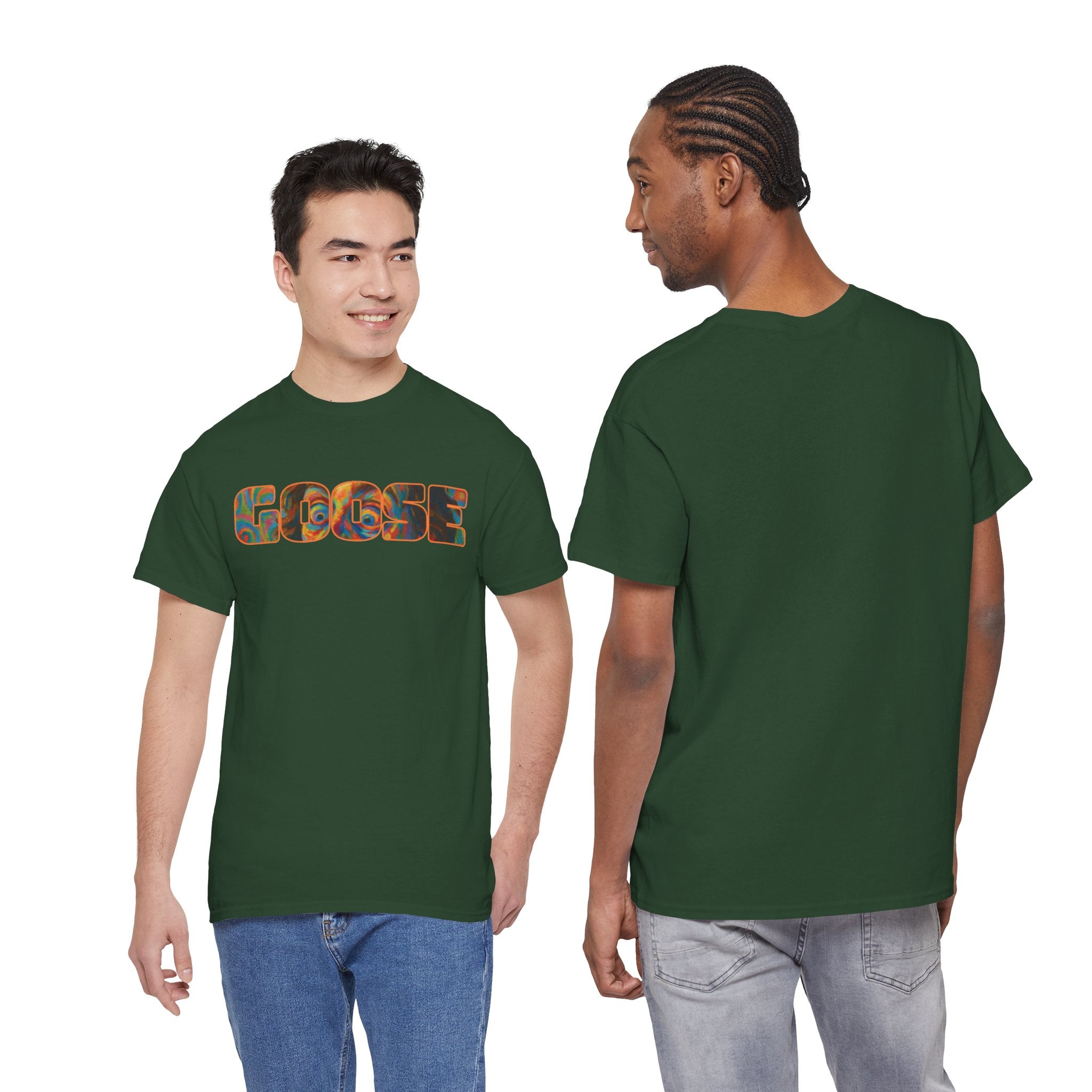 Goose Graphic Tee — Retro Camo Lettering Shirt