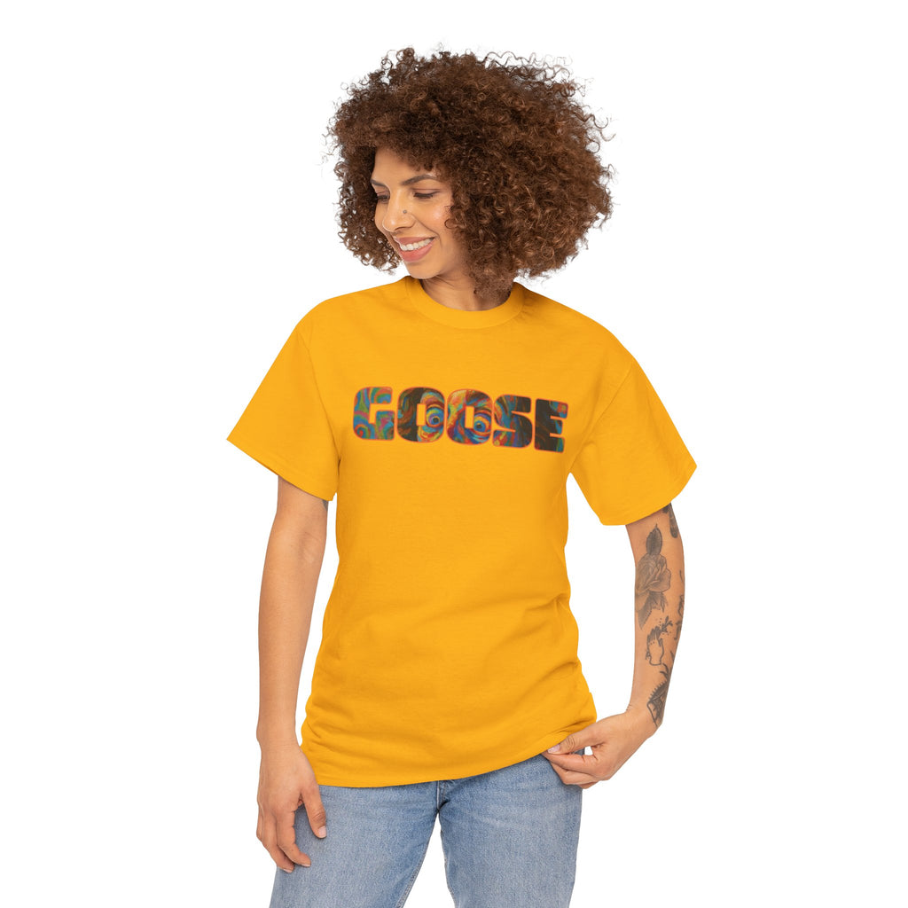 Goose Graphic Tee — Retro Camo Lettering Shirt