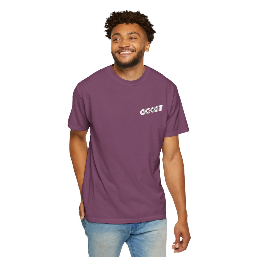 Big Modern Robot Graphic T-Shirt — "GOOSE" Chest Text, Retro Sci‑Fi Back Print