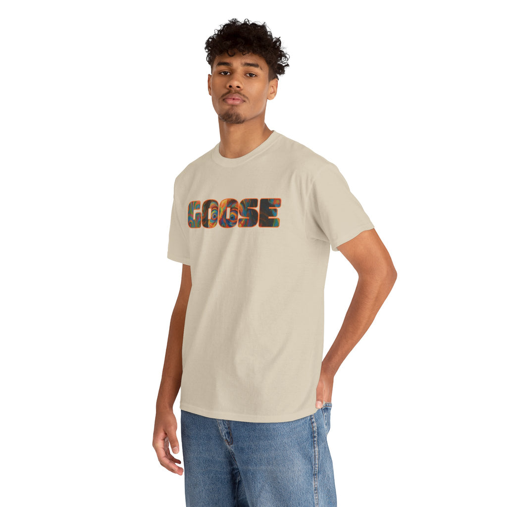 Goose Graphic Tee — Retro Camo Lettering Shirt