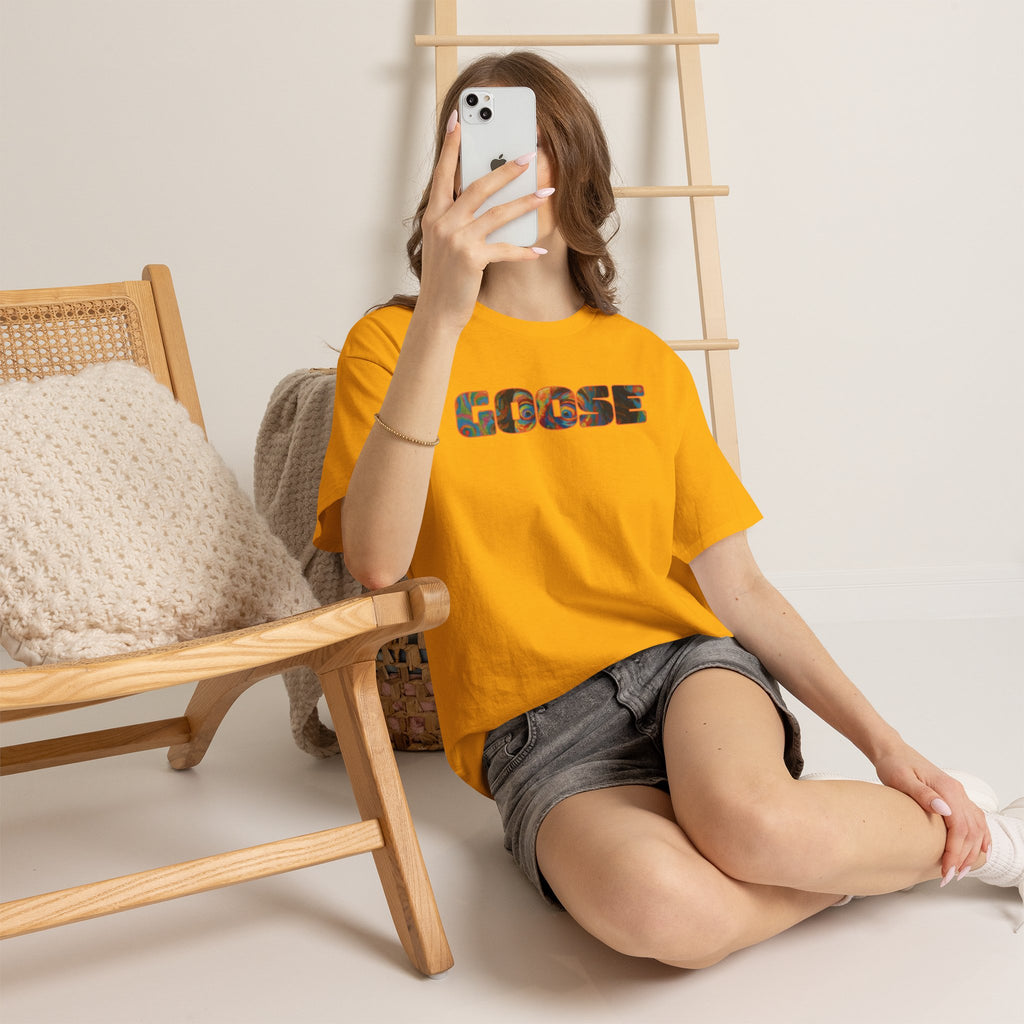 Goose Graphic Tee — Retro Camo Lettering Shirt
