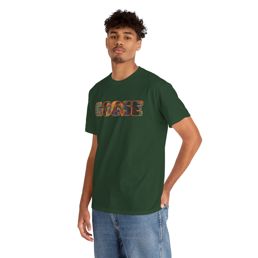 Goose Graphic Tee — Retro Camo Lettering Shirt