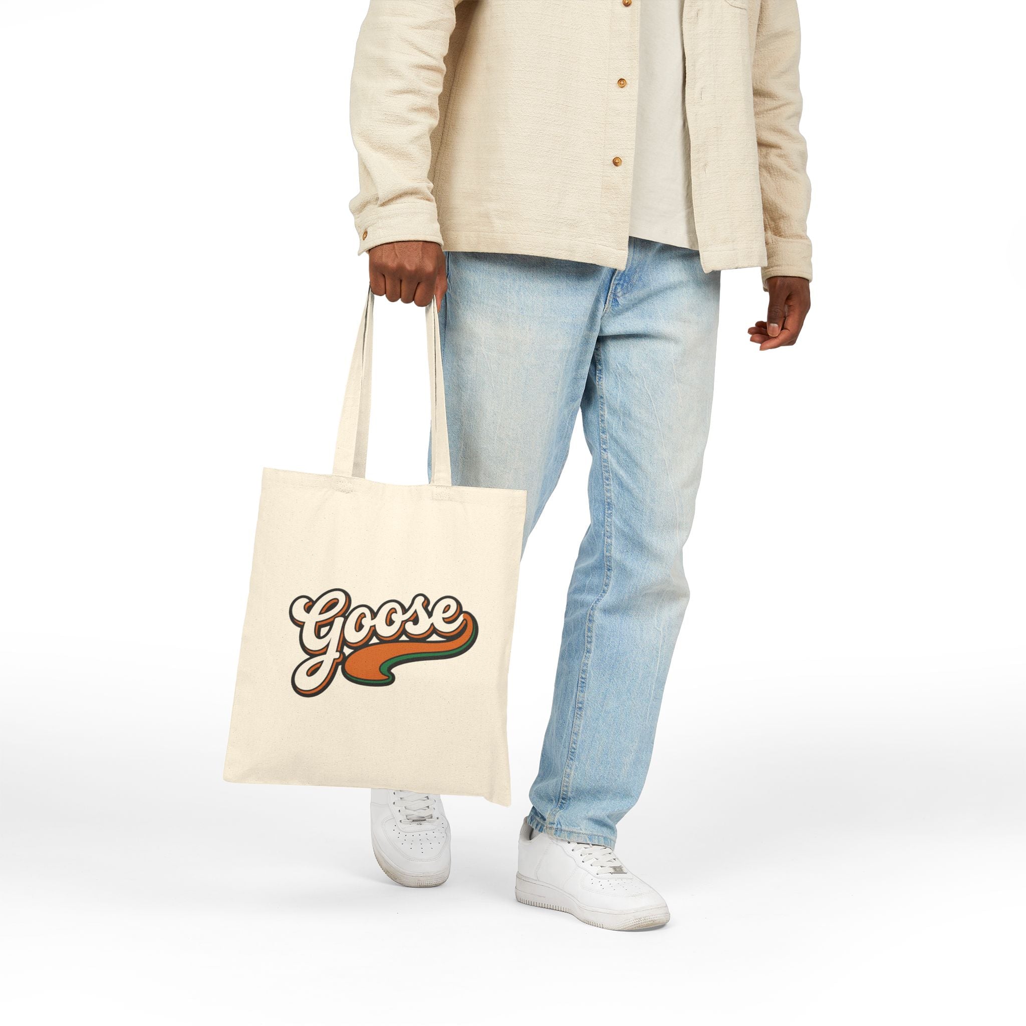Tote Bag - Retro "Goose" Script Canvas Tote (Vintage Orange & Brown)