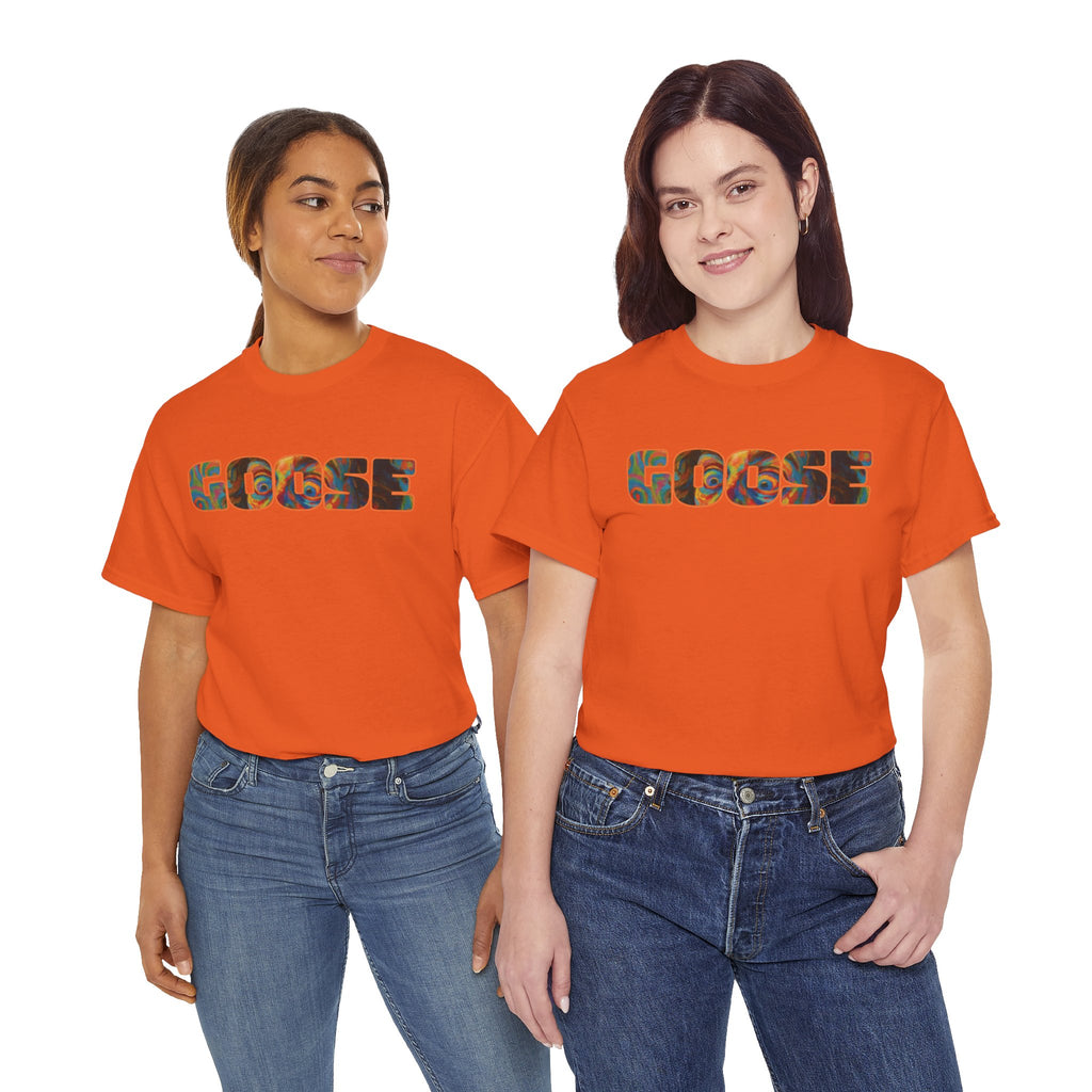 Goose Graphic Tee — Retro Camo Lettering Shirt