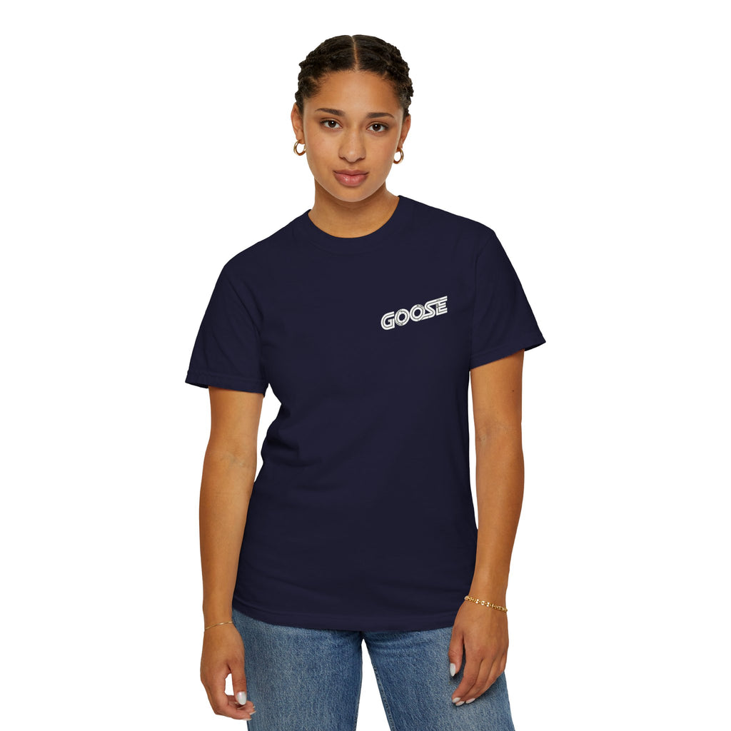 Big Modern Robot Graphic T-Shirt — "GOOSE" Chest Text, Retro Sci‑Fi Back Print