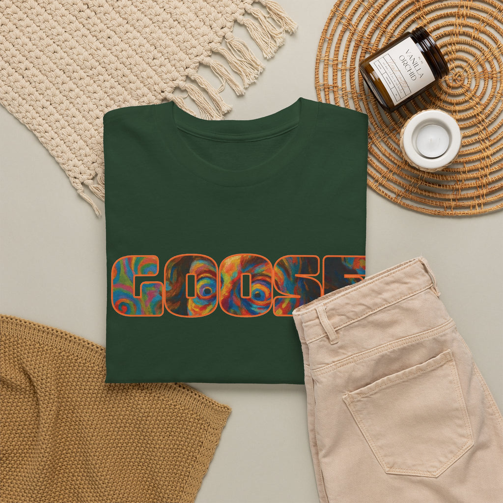 Goose Graphic Tee — Retro Camo Lettering Shirt