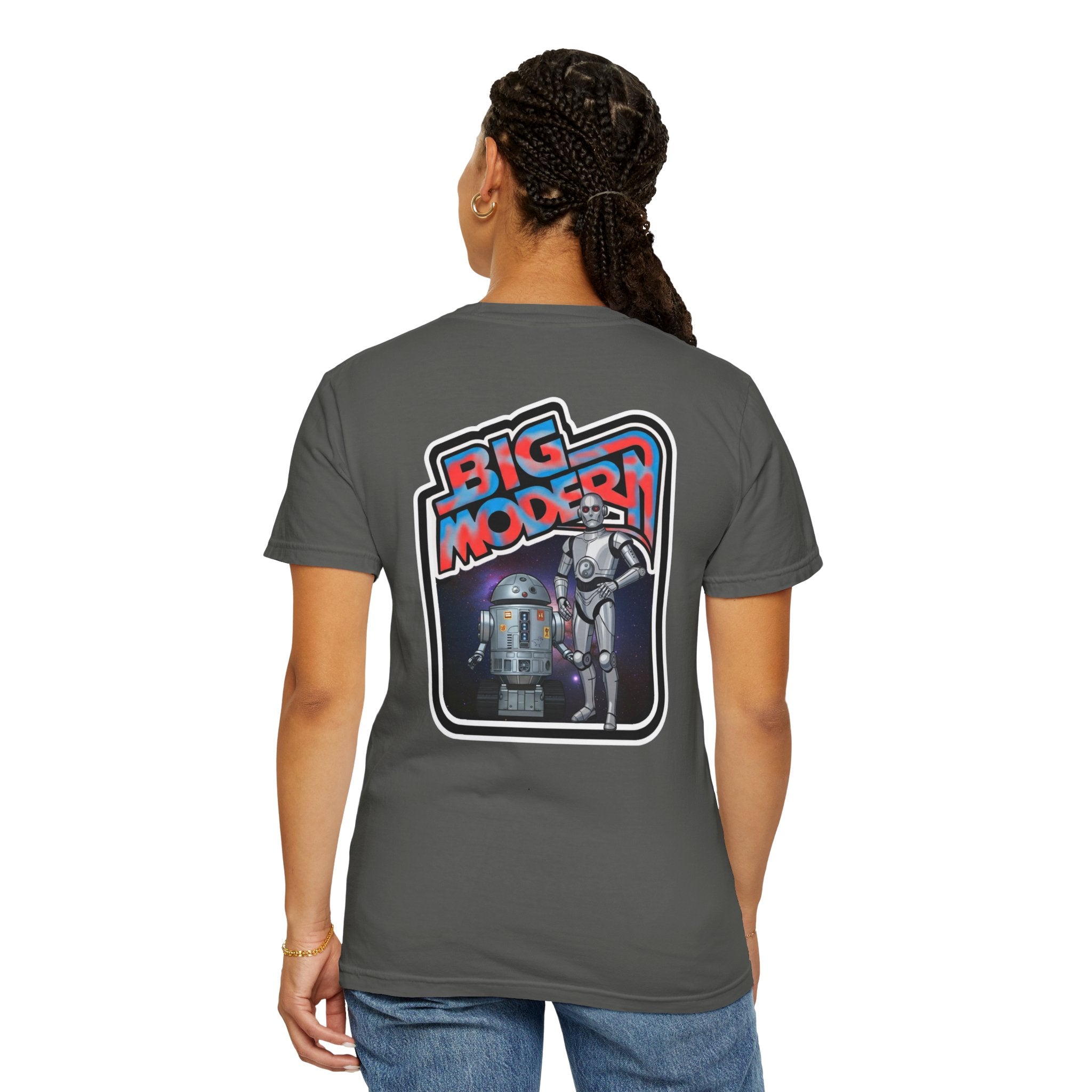 Big Modern Robot Graphic T-Shirt — "GOOSE" Chest Text, Retro Sci‑Fi Back Print