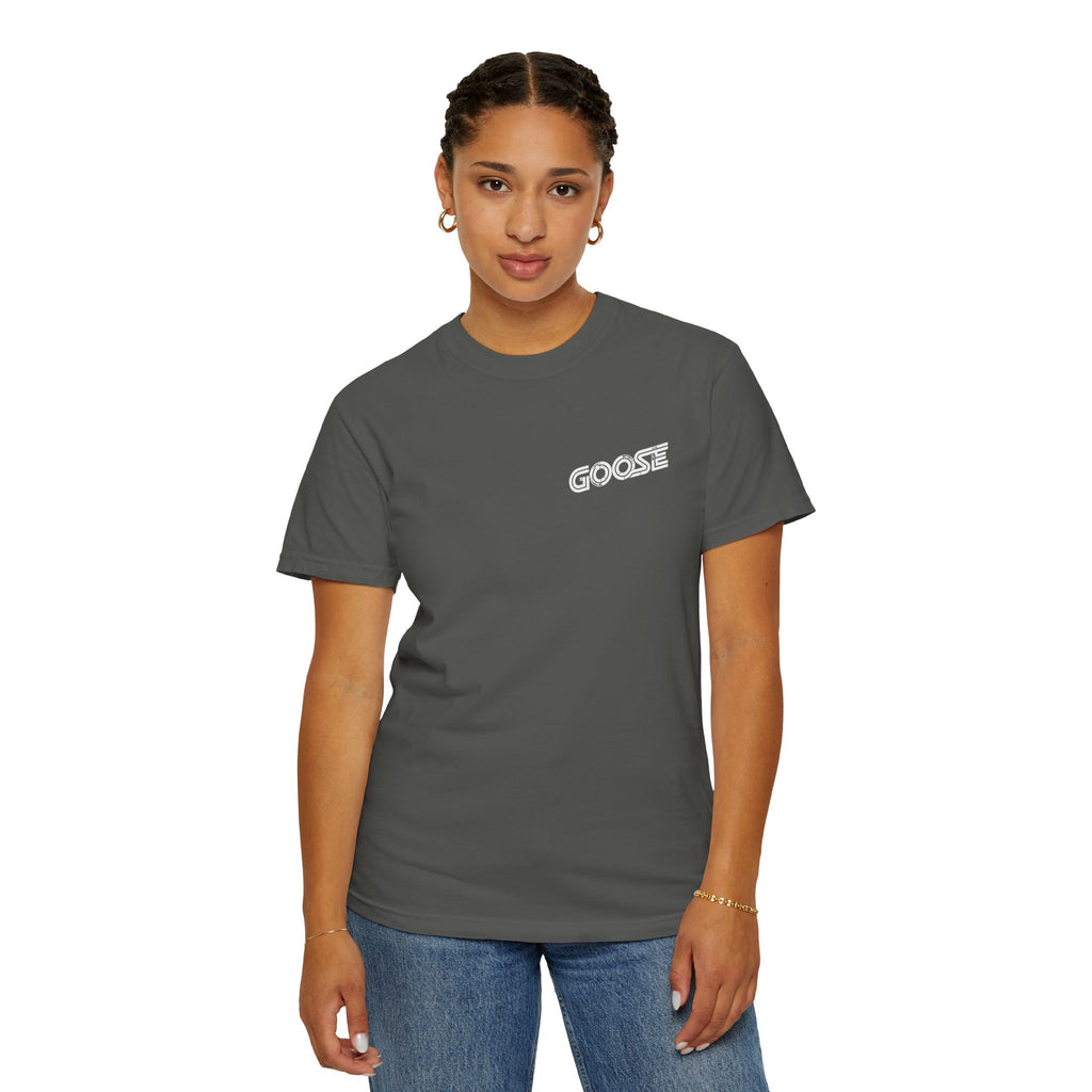 Big Modern Robot Graphic T-Shirt — "GOOSE" Chest Text, Retro Sci‑Fi Back Print