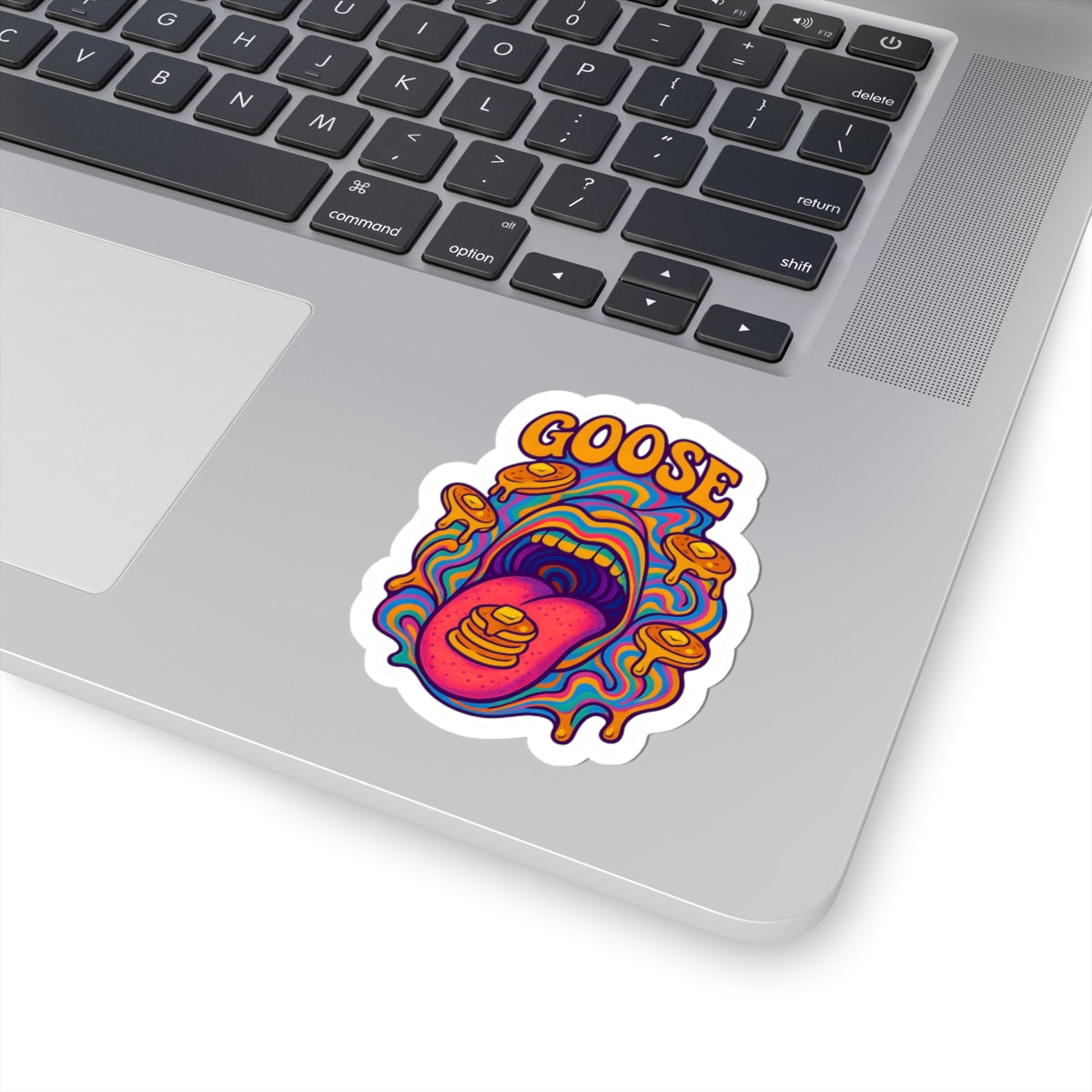 Goose Pancake Tongue Sticker — Psychedelic Colorful Kiss-Cut Vinyl Sticker