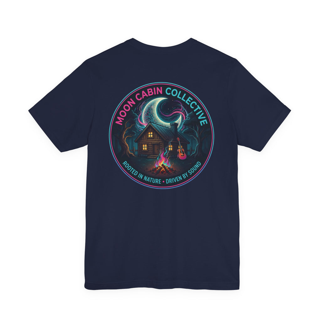 Moon Cabin Collective T-Shirt — Moonlit Cabin Graphic Tee ("Rooted in Nature • Driven by Sound")