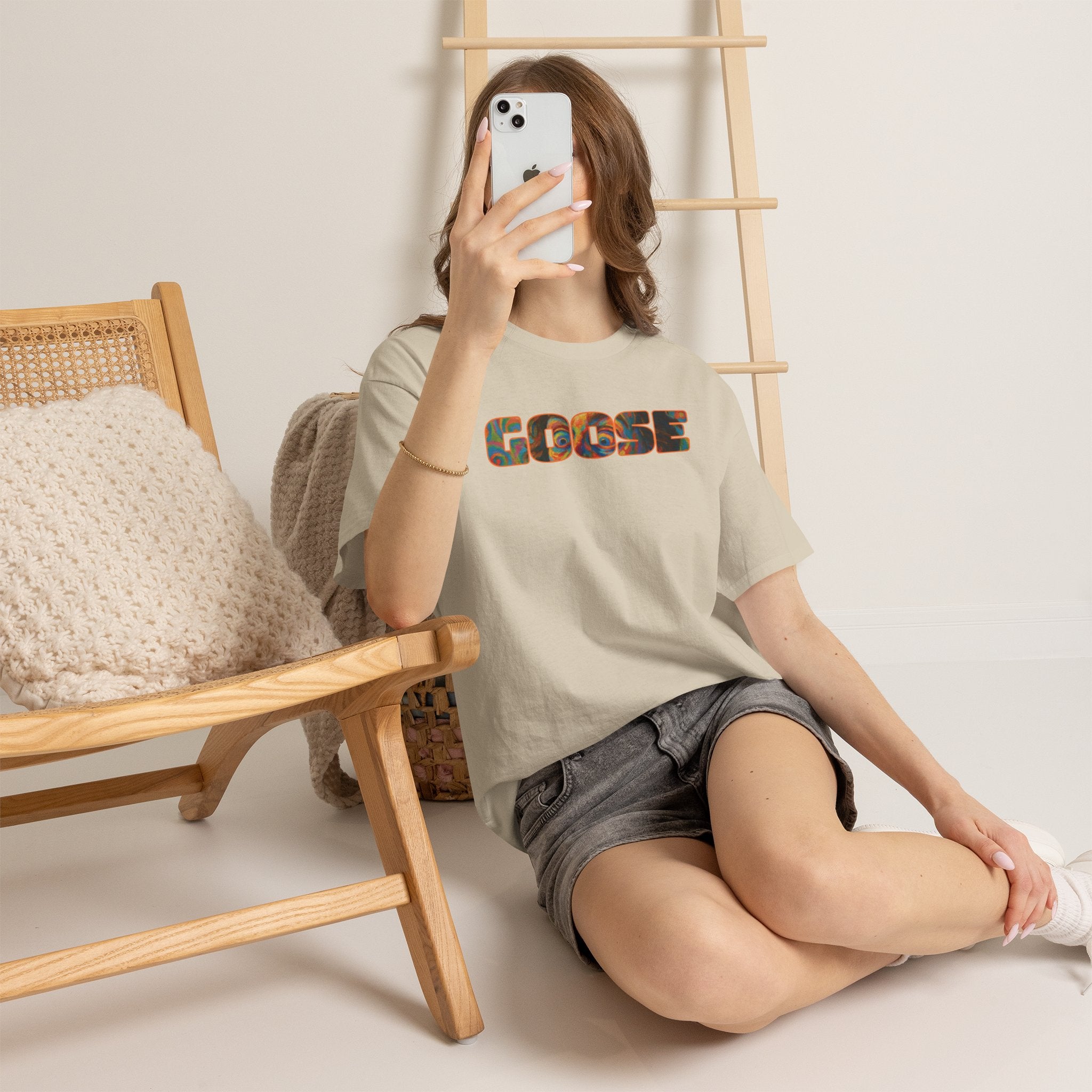 Goose Graphic Tee — Retro Camo Lettering Shirt