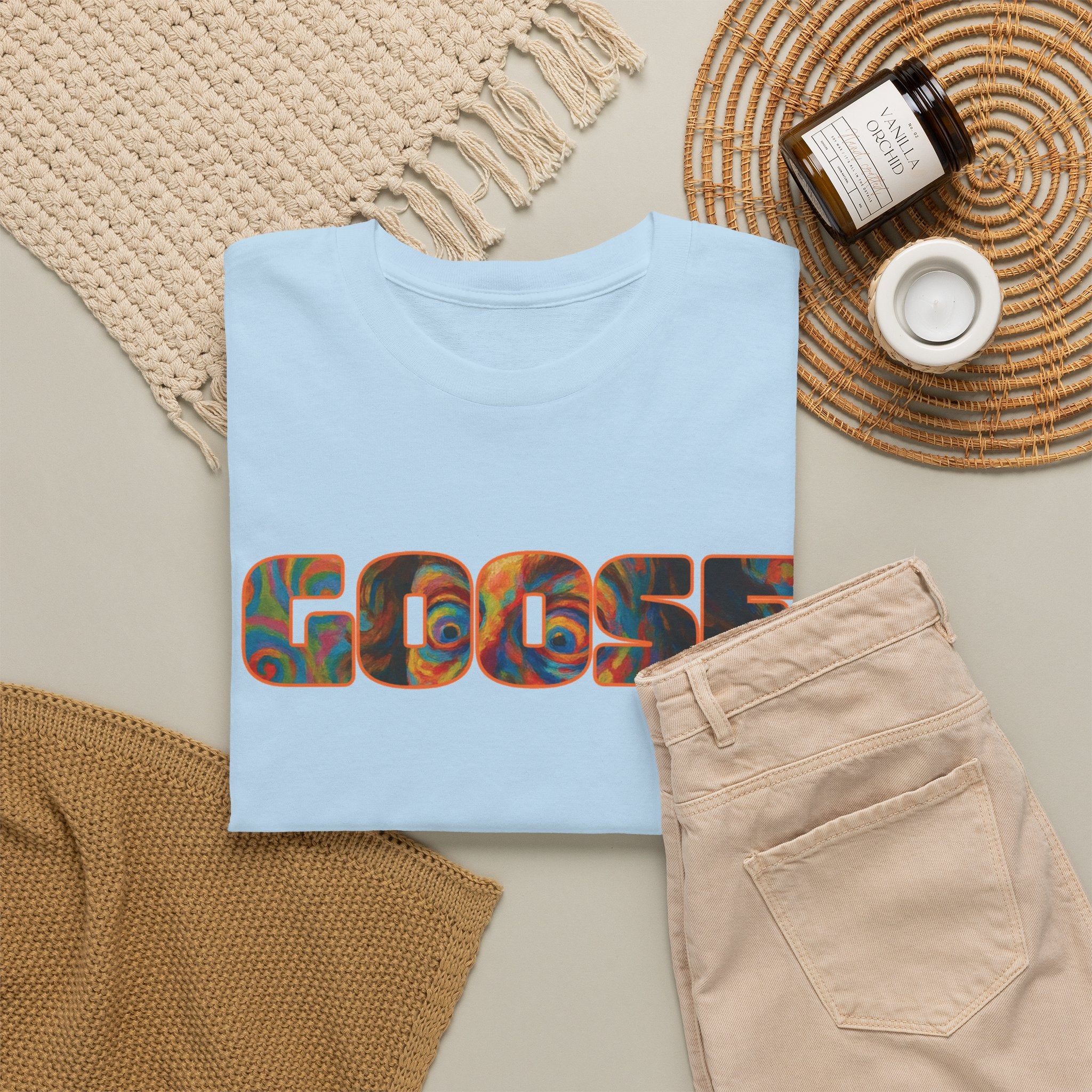 Goose Graphic Tee — Retro Camo Lettering Shirt