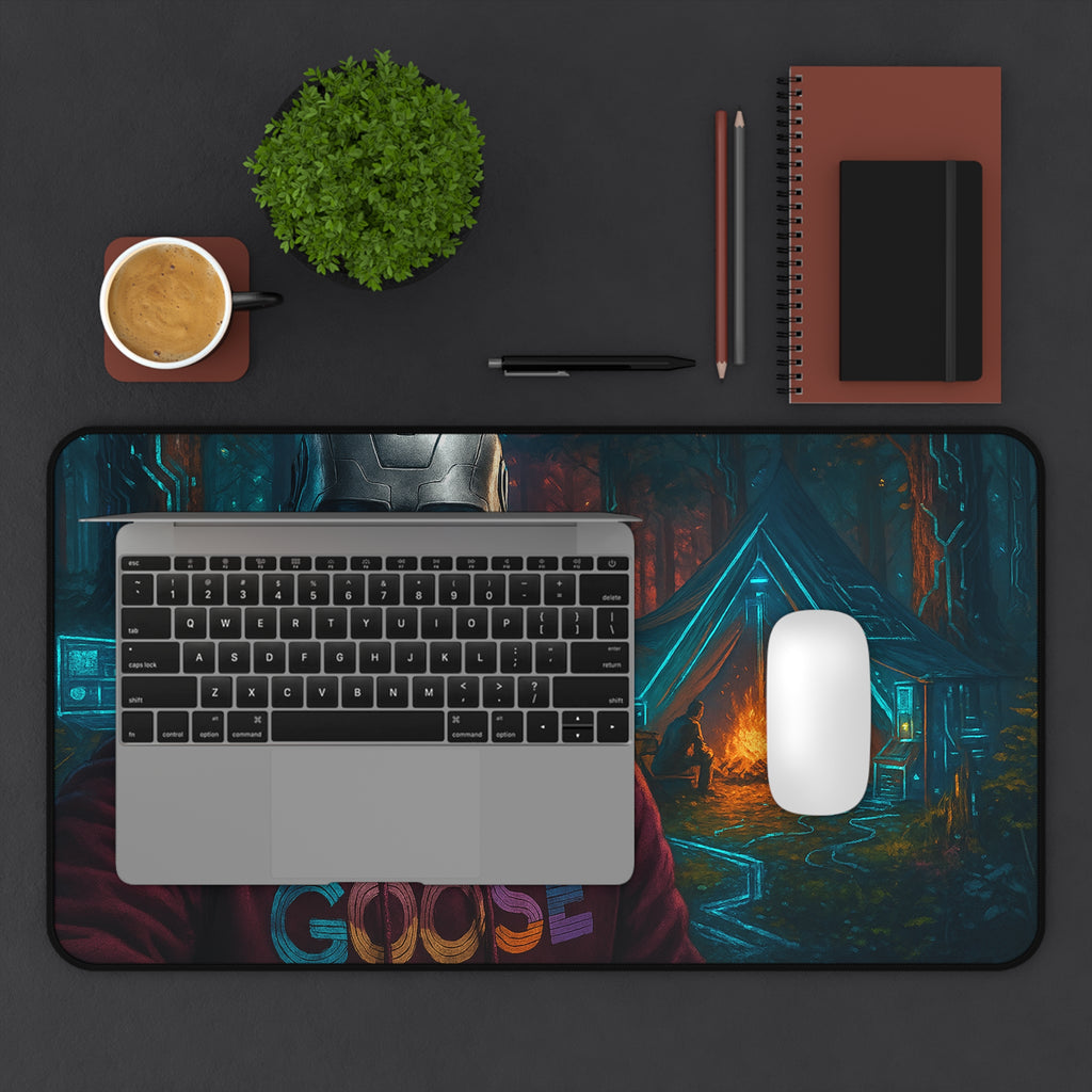 Cyber Ranger Desk Mat — Robot Selfie at Campfire Gaming Mousepad