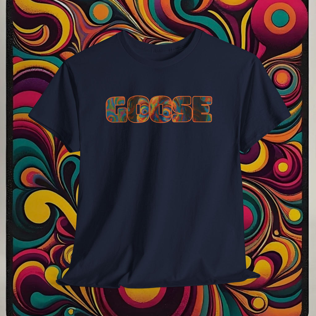 Goose Graphic Tee — Retro Camo Lettering Shirt