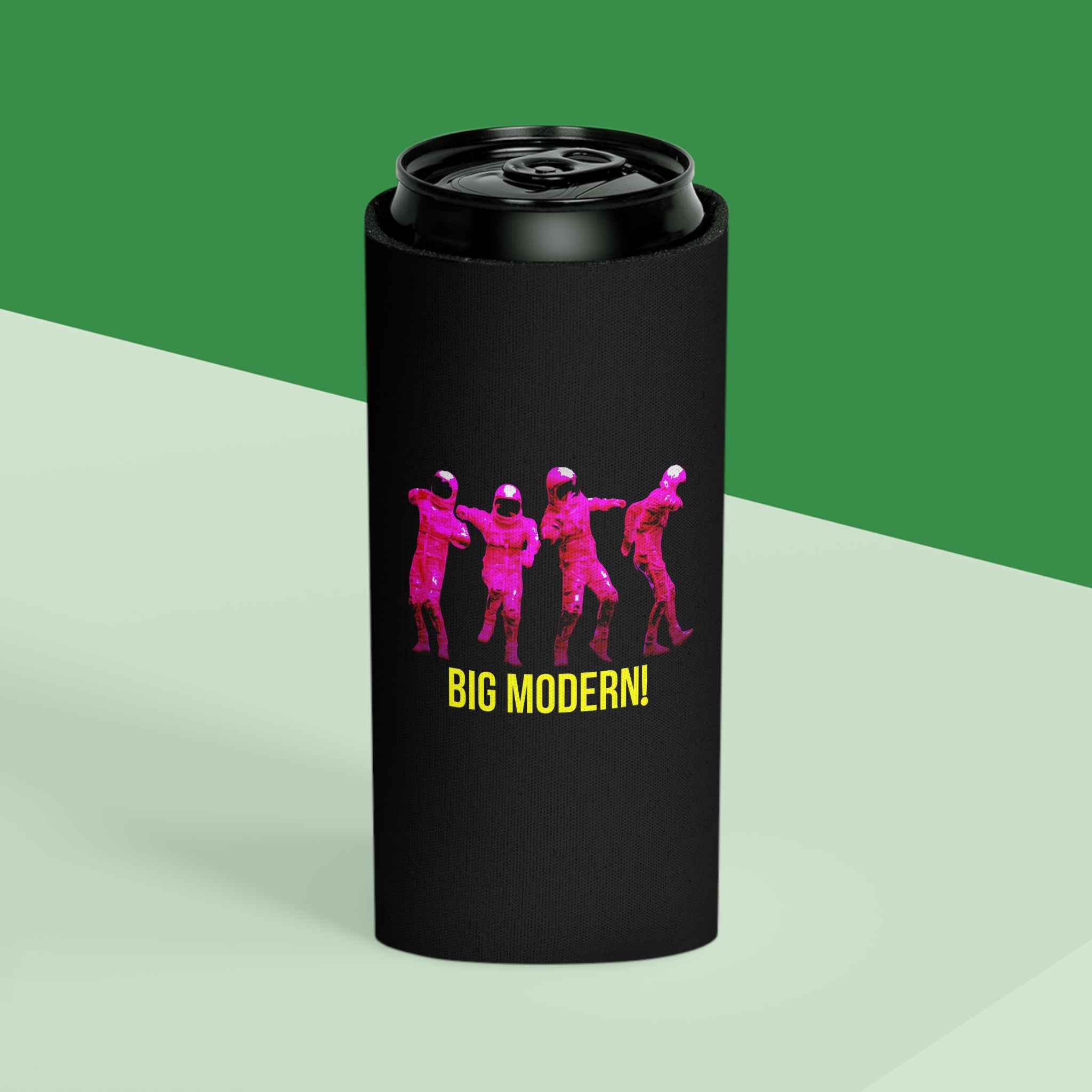Can Cooler — Retro Neon Astronauts 'BIG MODERN!' Beverage Koozie