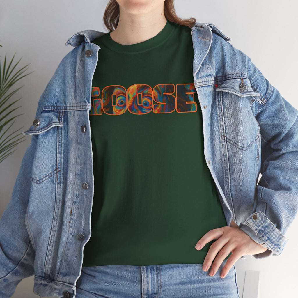 Goose Graphic Tee — Retro Camo Lettering Shirt