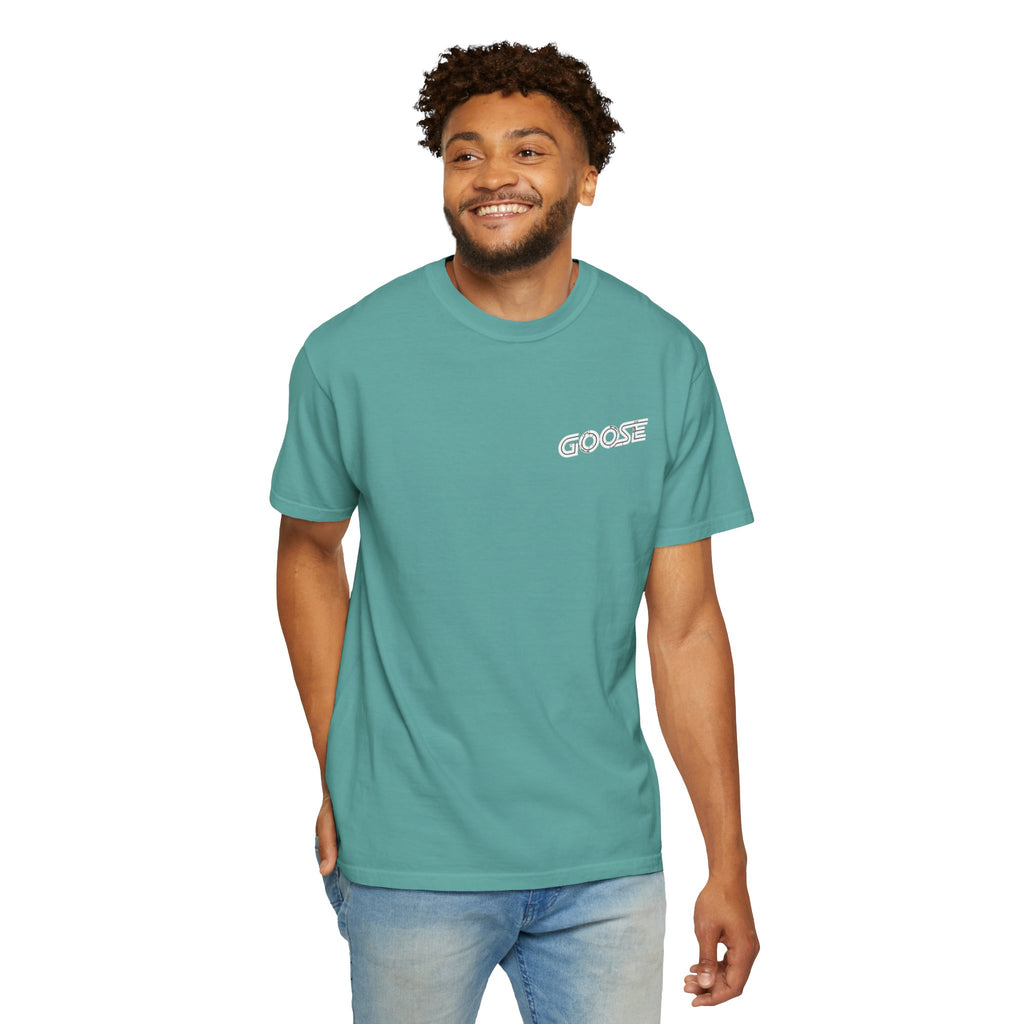 Big Modern Robot Graphic T-Shirt — "GOOSE" Chest Text, Retro Sci‑Fi Back Print