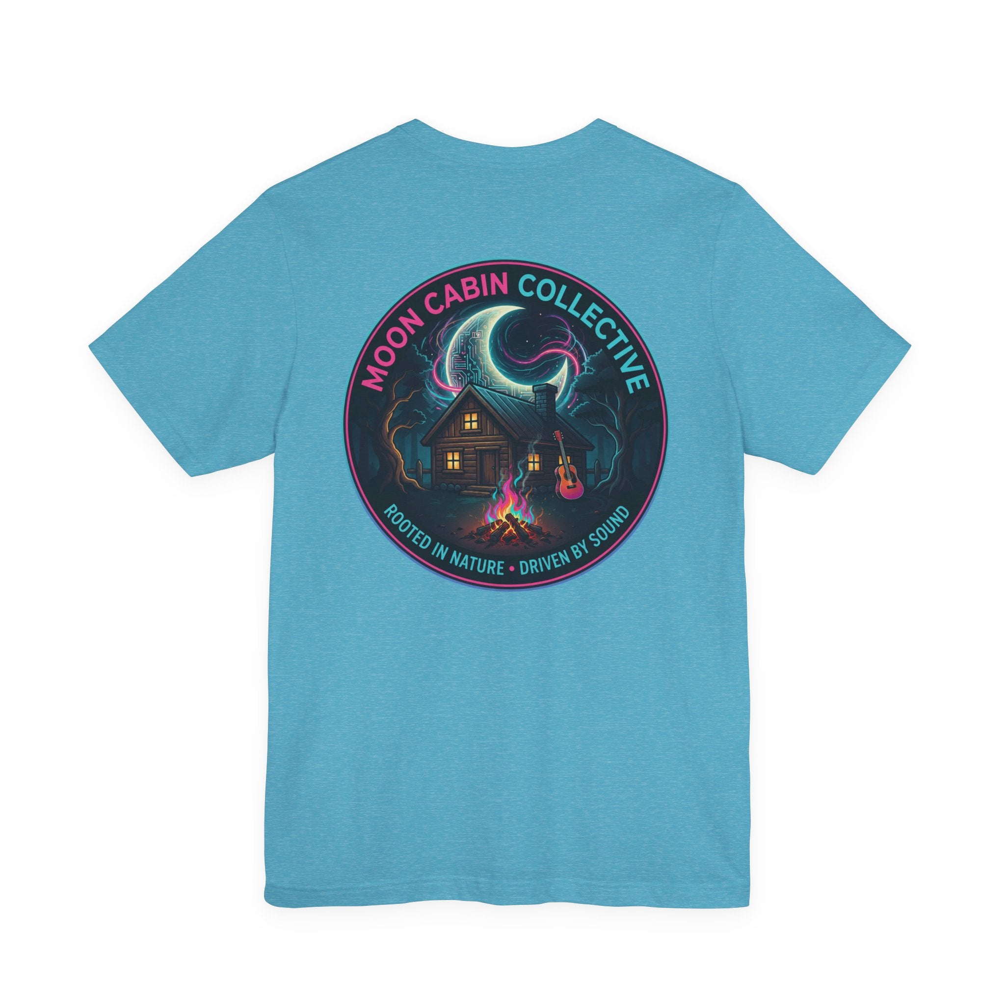 Moon Cabin Collective T-Shirt — Moonlit Cabin Graphic Tee ("Rooted in Nature • Driven by Sound")