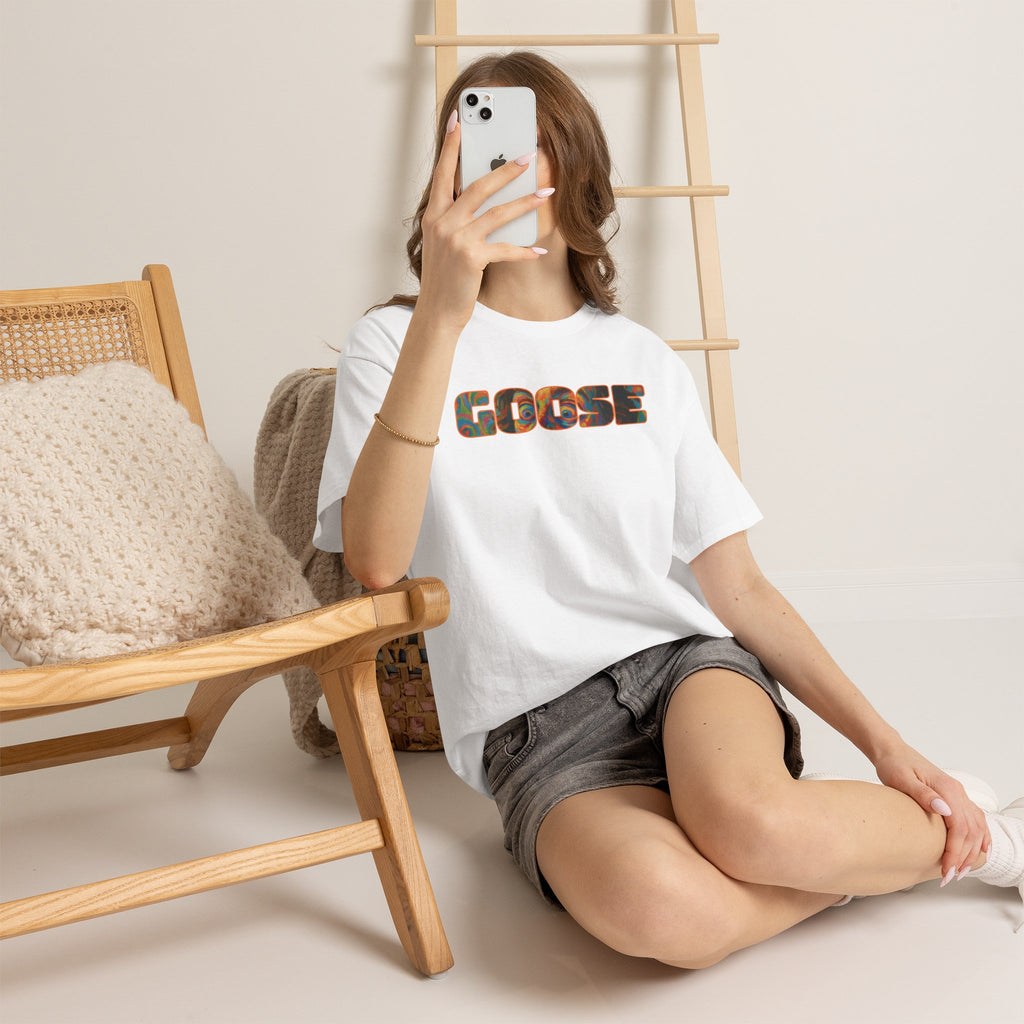 Goose Graphic Tee — Retro Camo Lettering Shirt