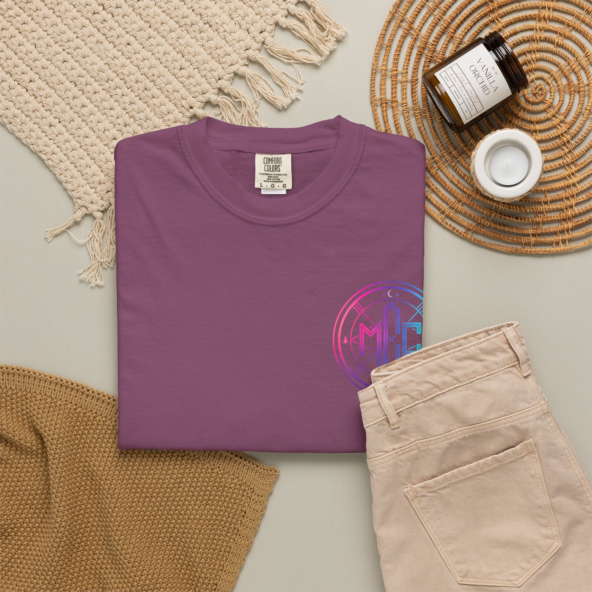 Moonlit Cabin Campfire crest T-shirt | Cabin Forest Nightscape