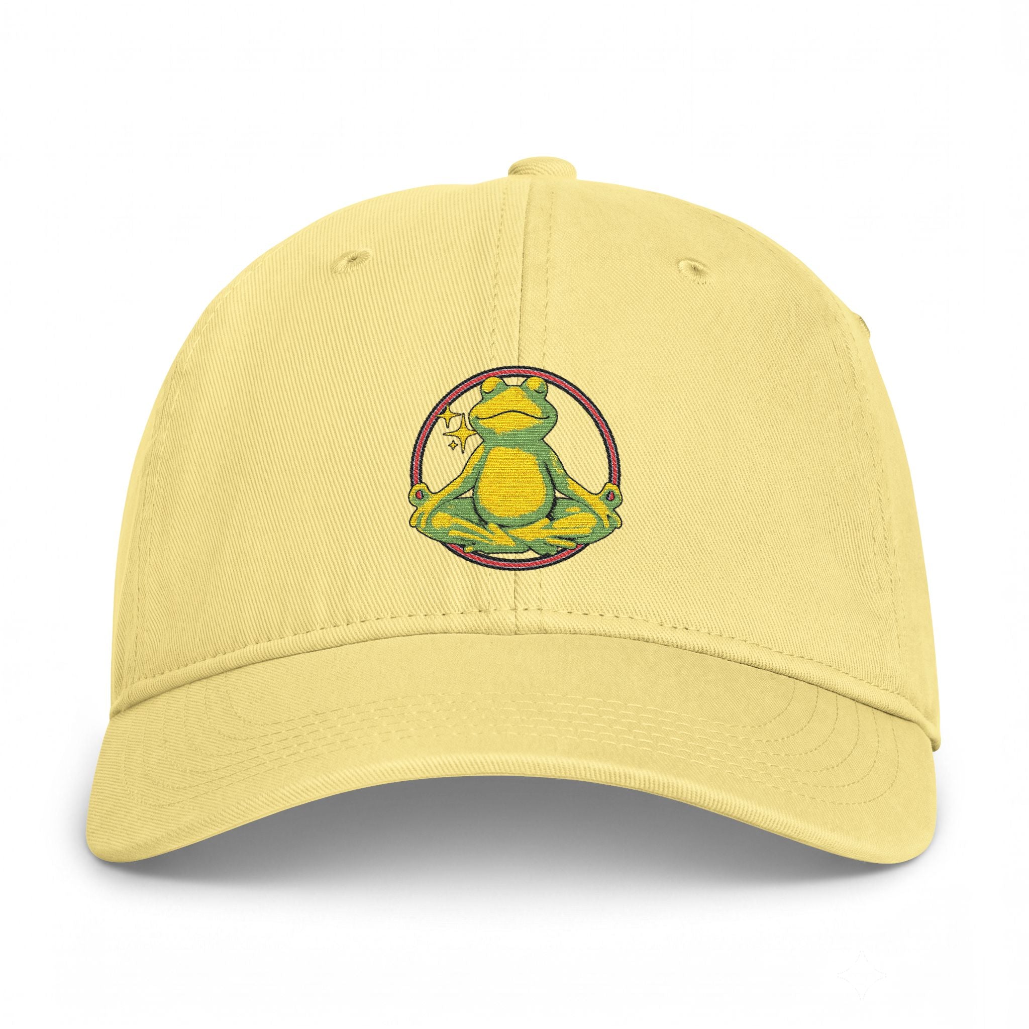 Embroidered Meditating Frog Dad Hat - Coastal Washed Cap
