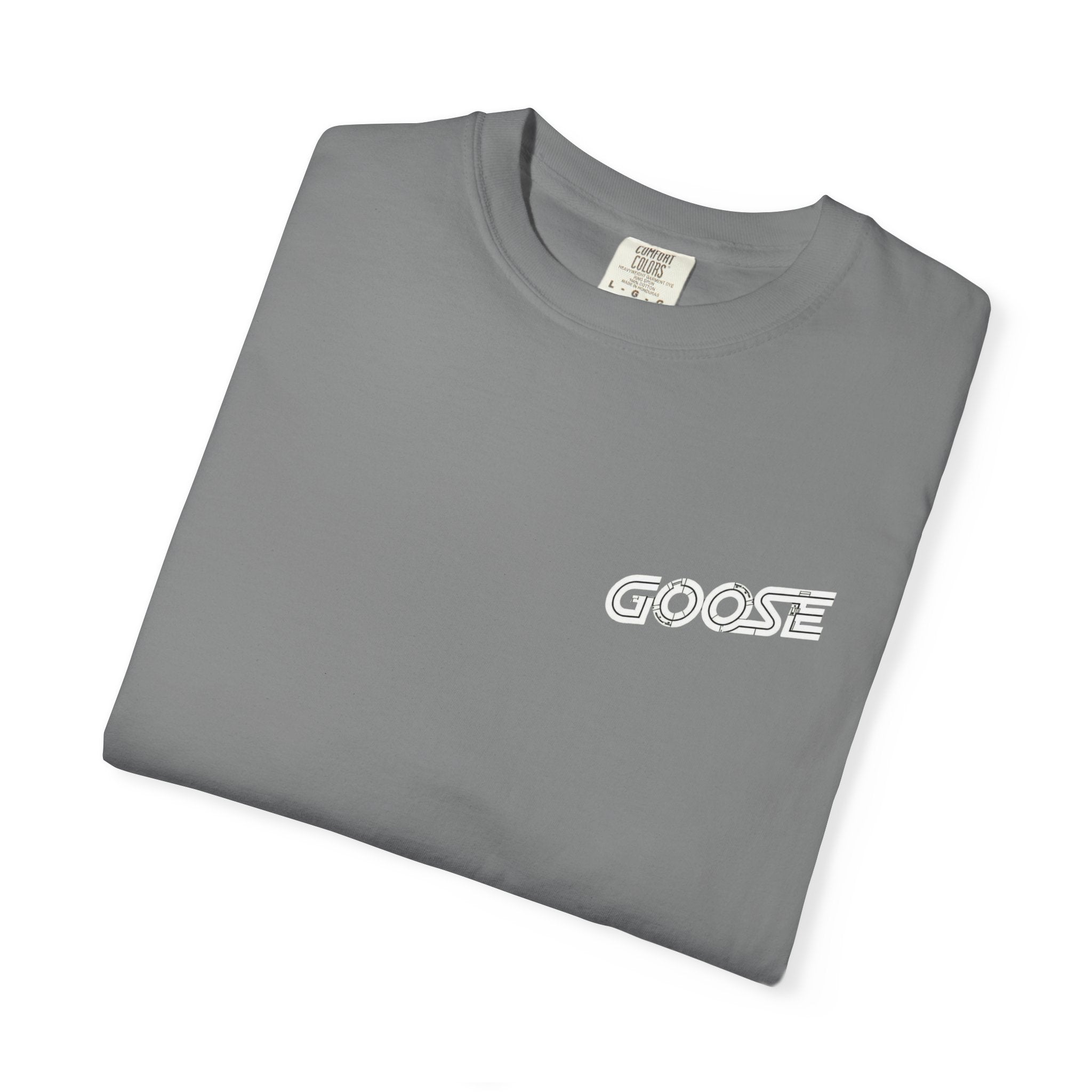 Big Modern Robot Graphic T-Shirt — "GOOSE" Chest Text, Retro Sci‑Fi Back Print