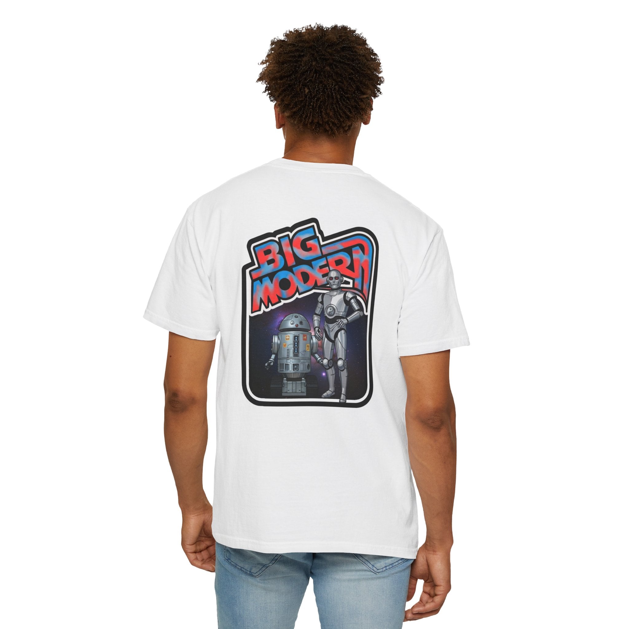 Big Modern Robot Graphic T-Shirt — "GOOSE" Chest Text, Retro Sci‑Fi Back Print