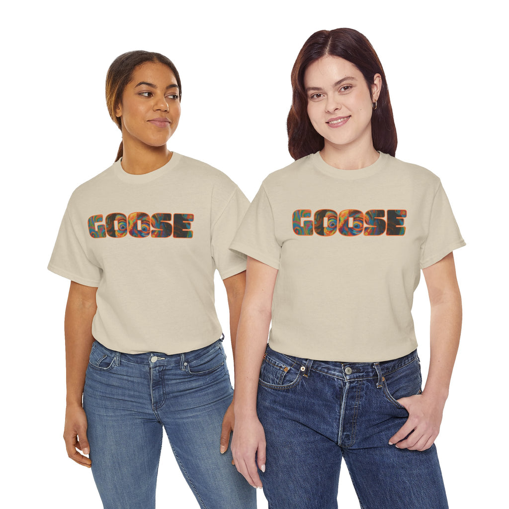 Goose Graphic Tee — Retro Camo Lettering Shirt