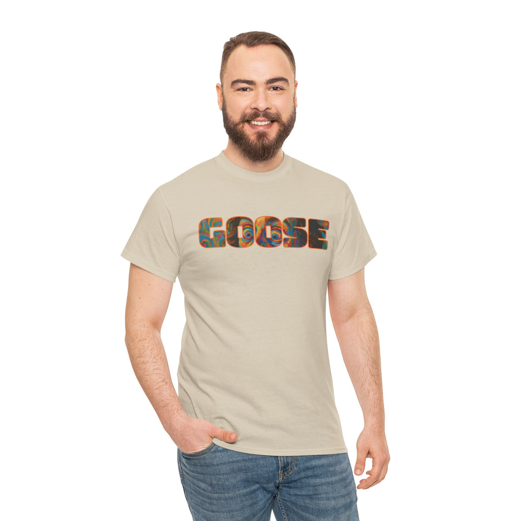 Goose Graphic Tee — Retro Camo Lettering Shirt