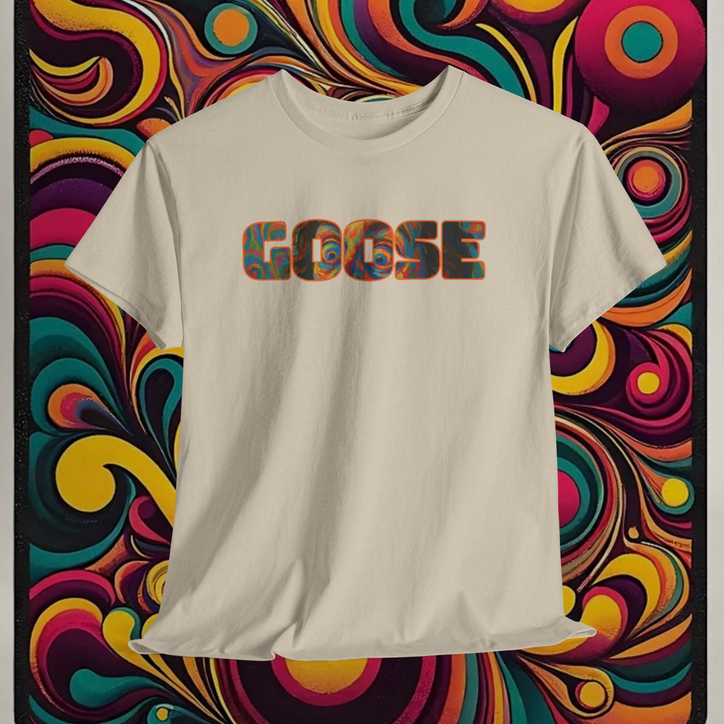 Goose Graphic Tee — Retro Camo Lettering Shirt