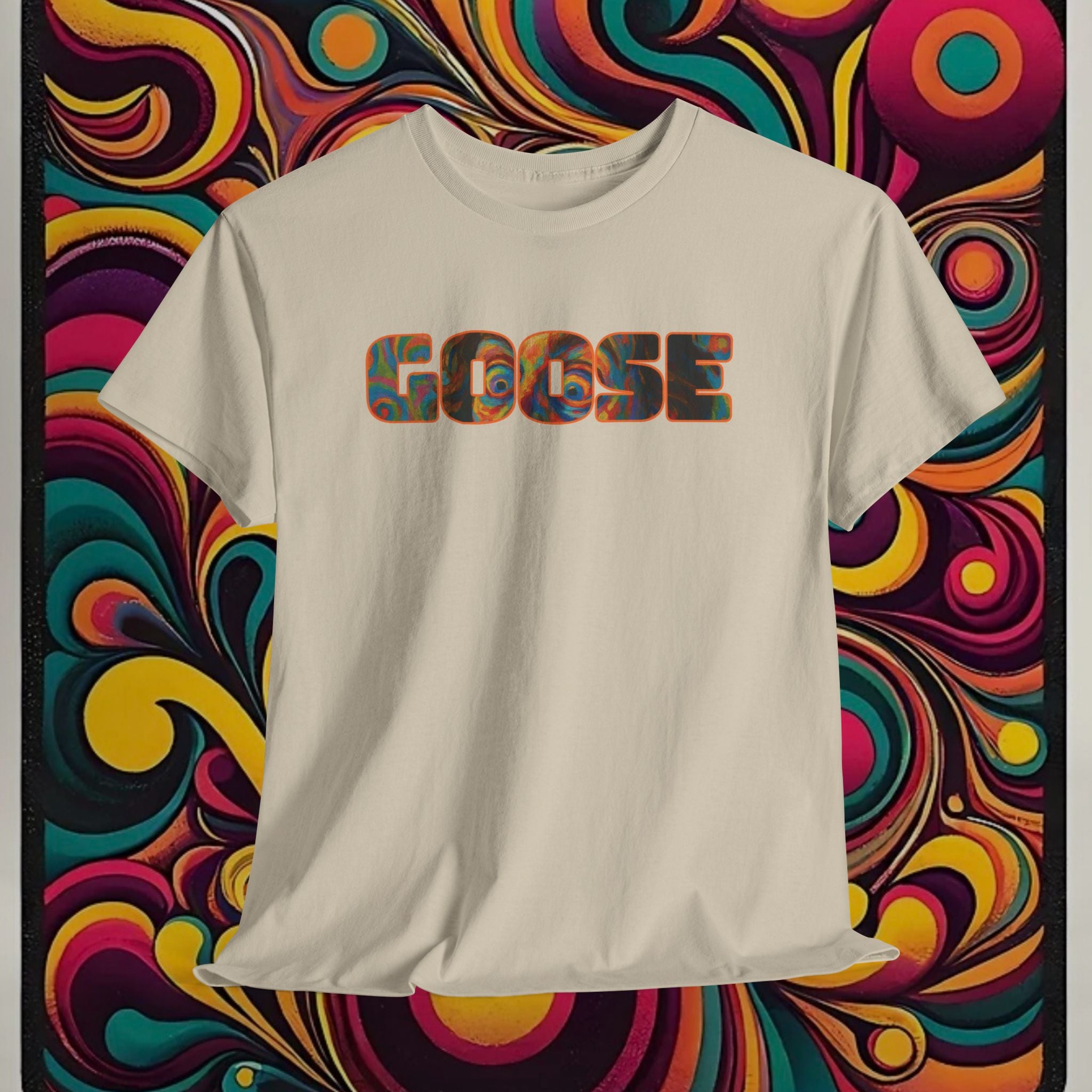 Goose Graphic Tee — Retro Camo Lettering Shirt