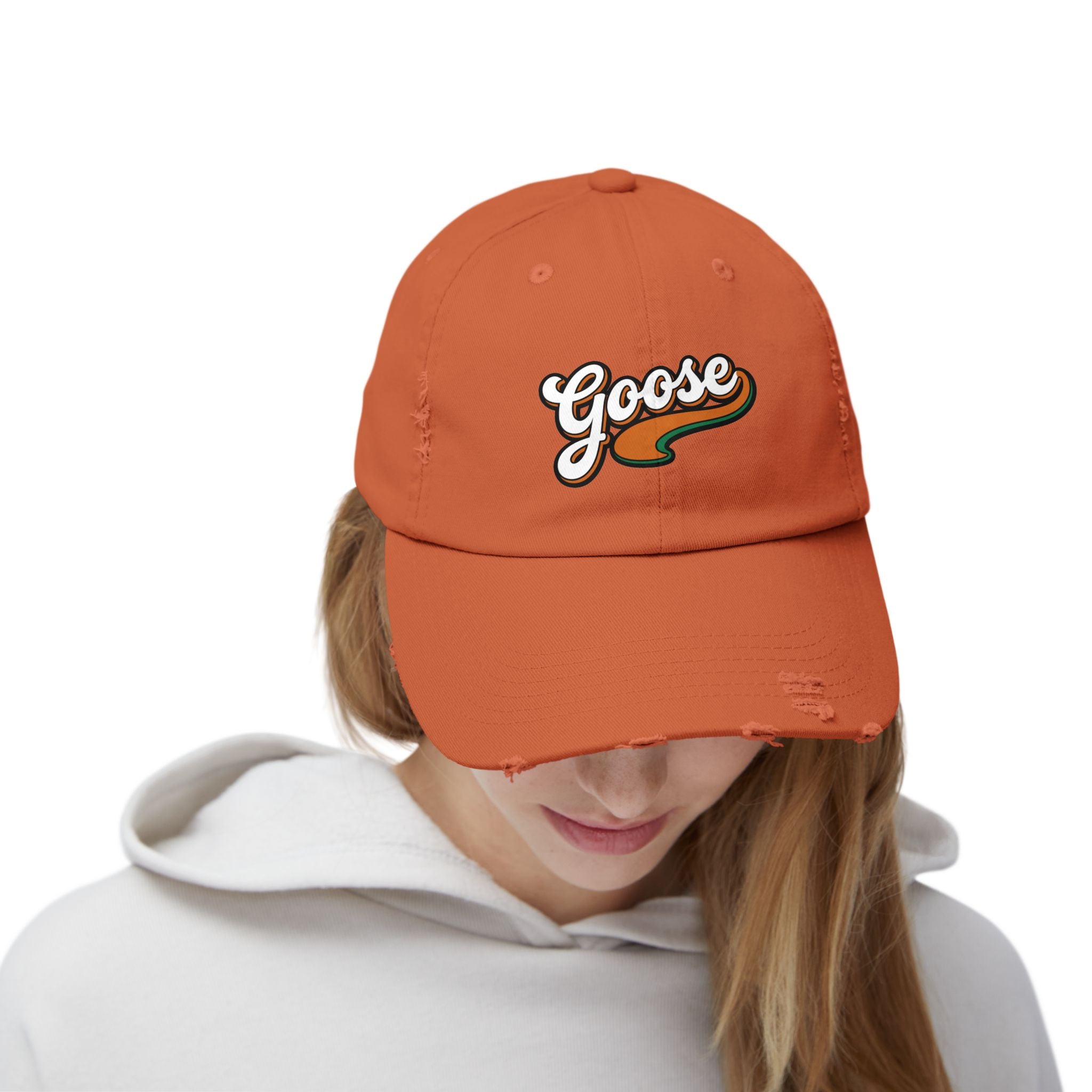 Goose Vintage Script Cap — Distressed Baseball Hat