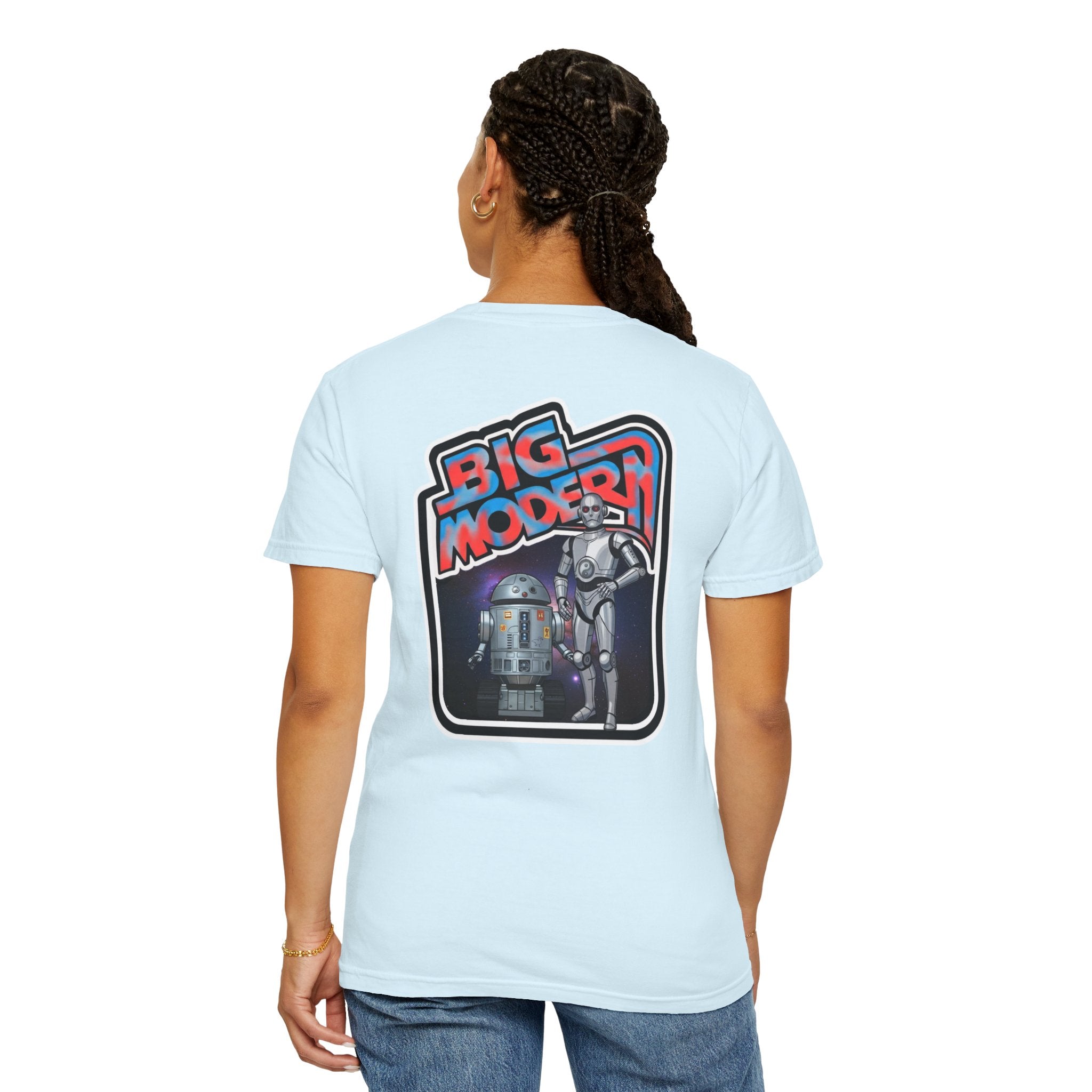Big Modern Robot Graphic T-Shirt — "GOOSE" Chest Text, Retro Sci‑Fi Back Print